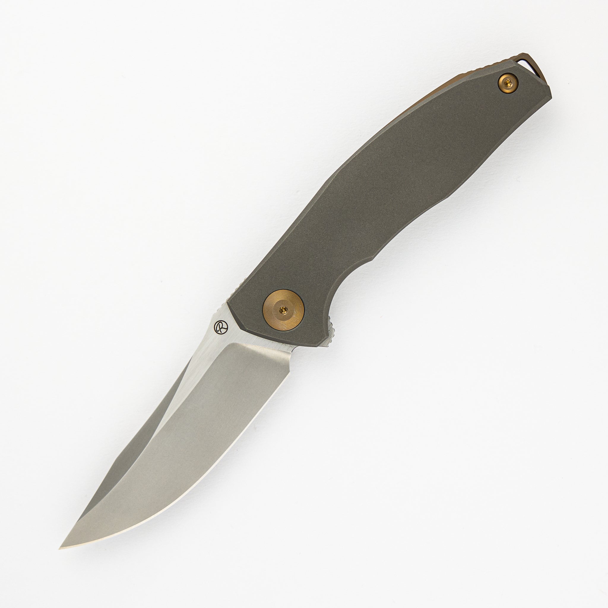 Reconnaissance Adzin Flipper – Blasted W- Satin Flats M390 Blade – Blasted Titanium Handle W- Bronze Accents