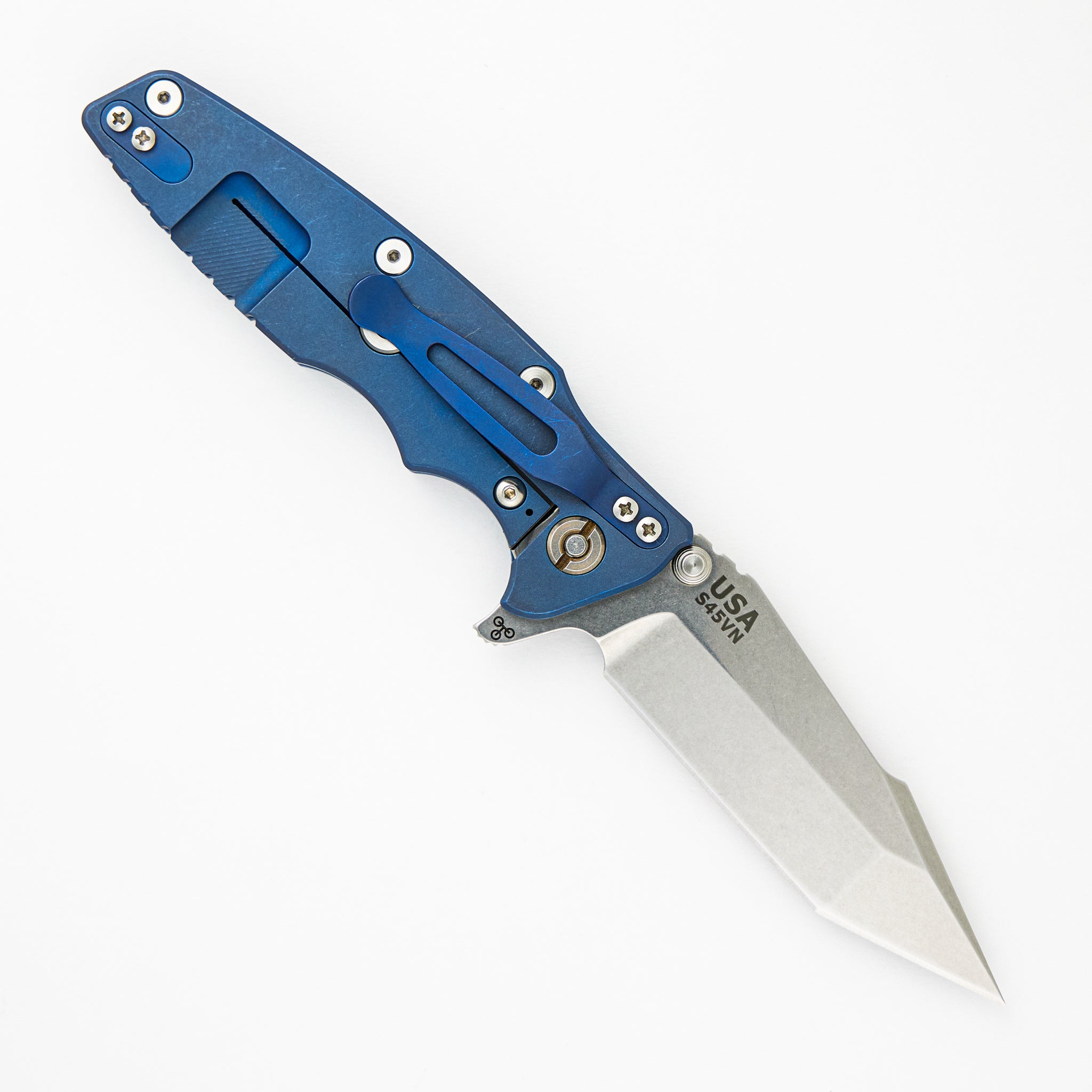 Eklipse 3.5" - S45VN Harpoon Tanto - Tri-Way - Battle Blue - Stonewash Blade - Blue/Black G10