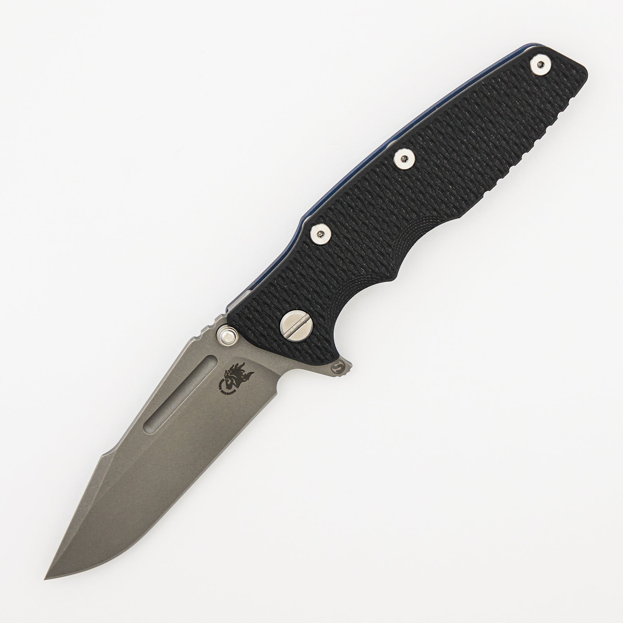Eklipse 3.5" - MagnaCut Skinny Fullered Harpoon Spearpoint - Tri-Way - Battle Blue - Black G10