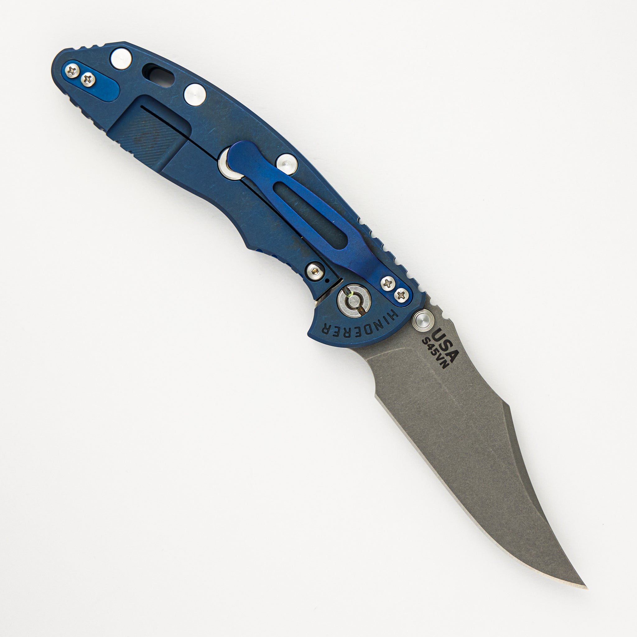 Hinderer Knives XM-18 3.5″ – Bowie S45VN – Non Flipper - Tri-Way – Battle Blue – Blue/Black G10