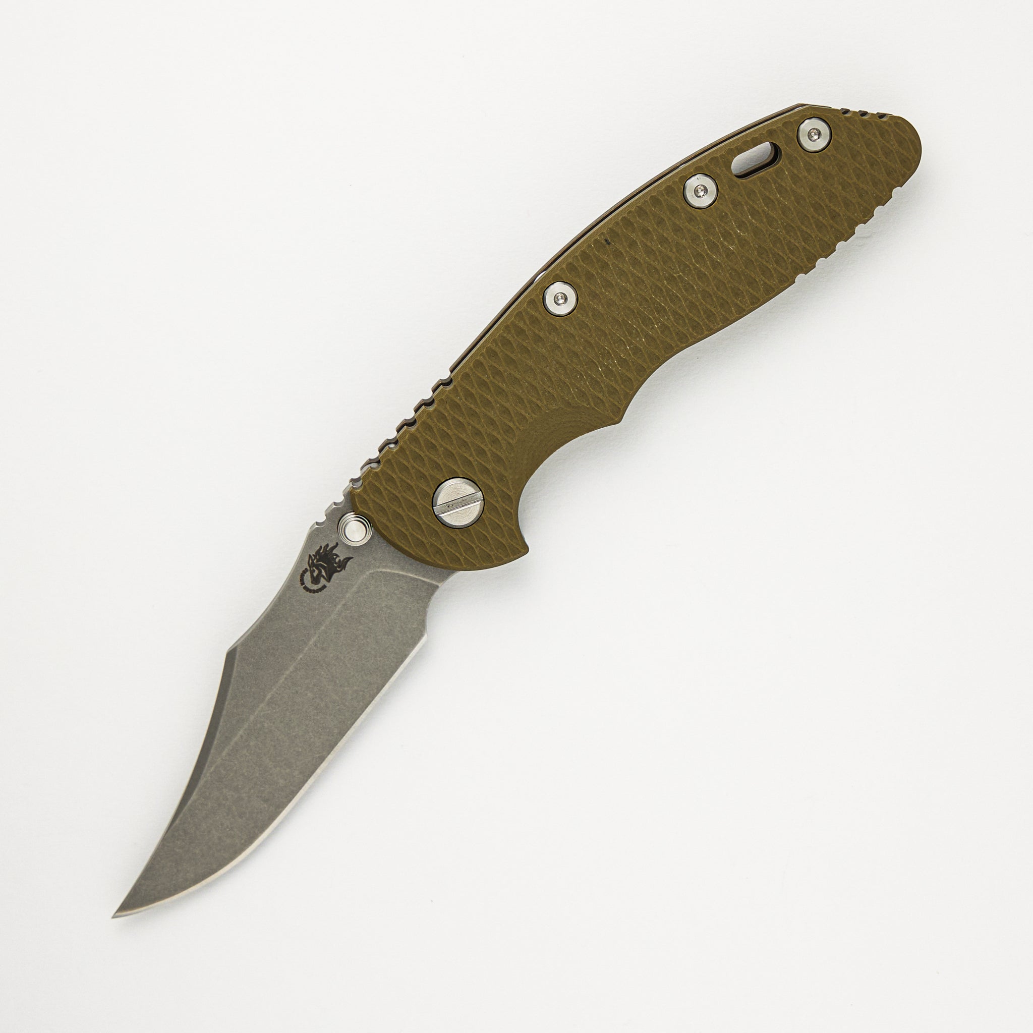 Hinderer Knives XM-18 3.5″ - Bowie S45VN - Non Flipper - Tri-Way - Battle Bronze - OD Green G10