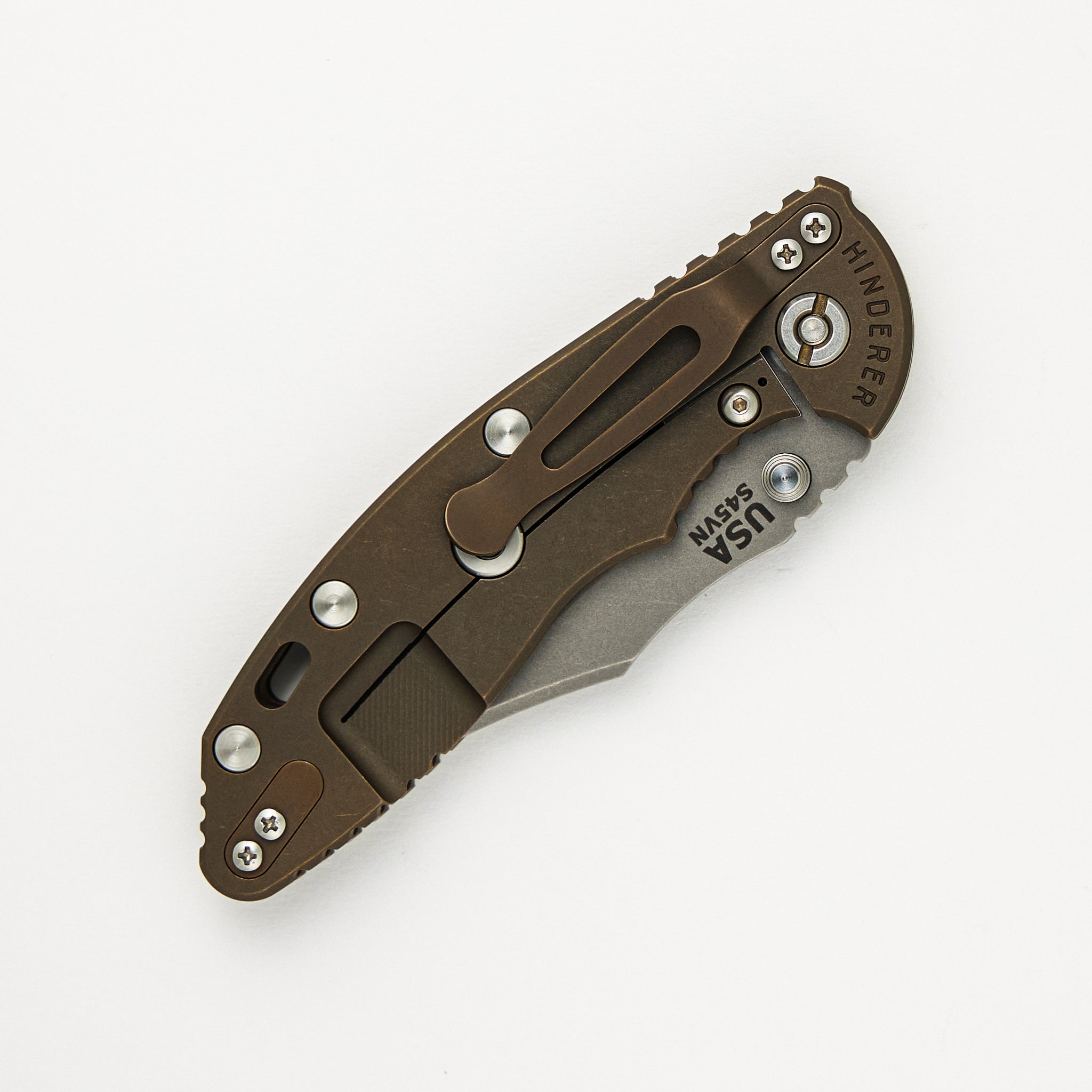 Hinderer Knives XM-18 3.5″ - Bowie S45VN - Non Flipper - Tri-Way - Battle Bronze - OD Green G10