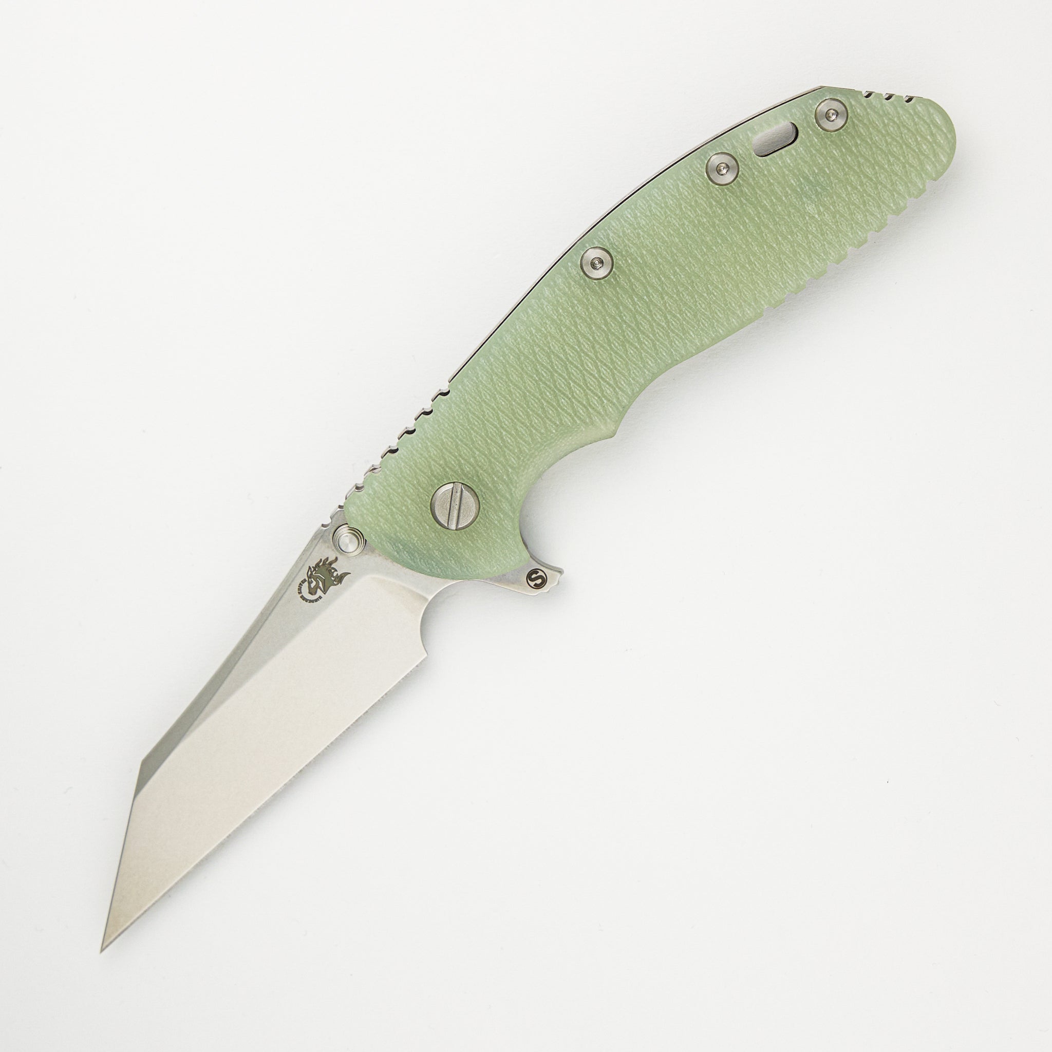 XM-24 4.0″ – Skinny Wharncliffe S45VN – Tri-Way – Stonewash – Translucent Green G10