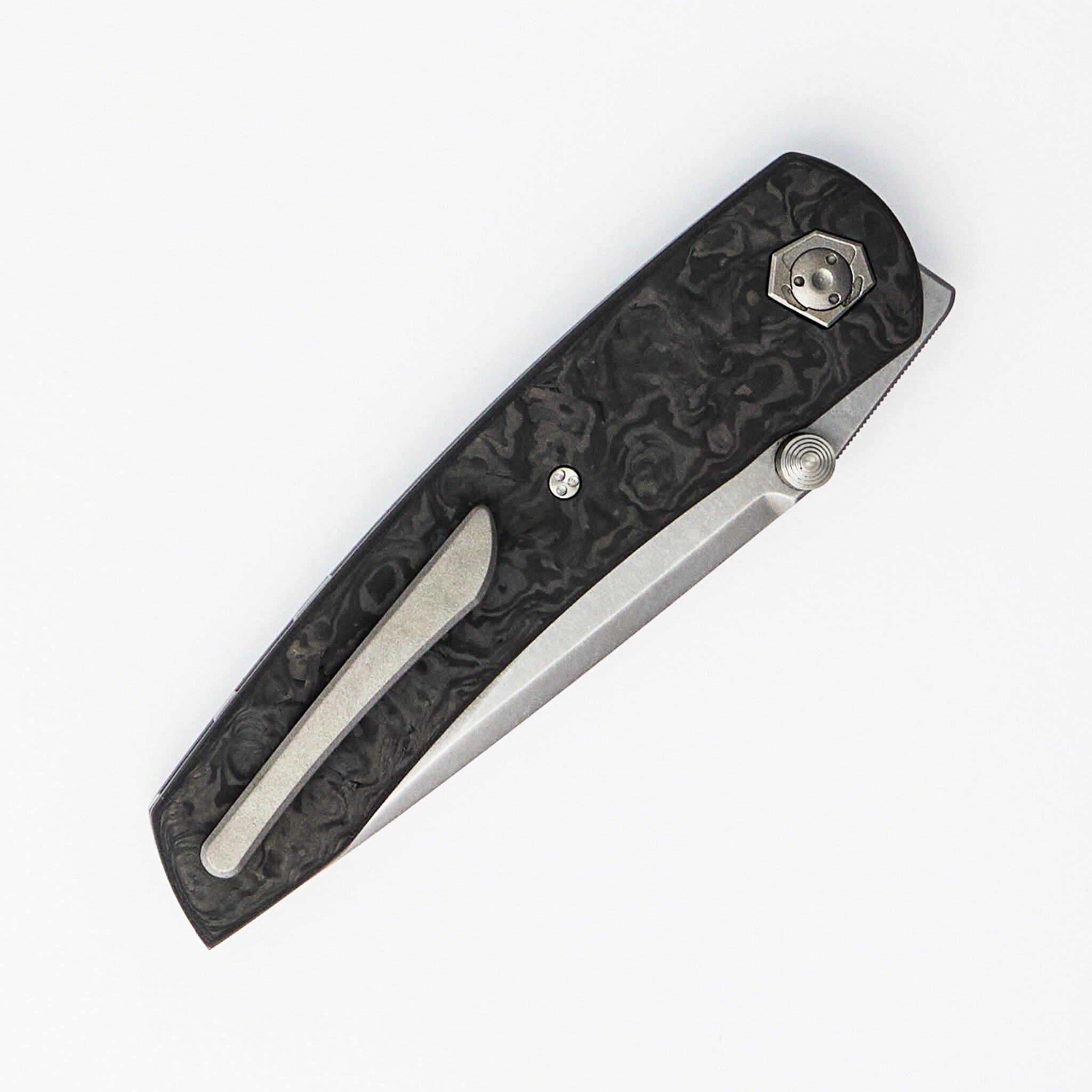 Sharknivco Liner Lock Waka V4.9 - Black TechnoCarbo Handle - Polished Stonewash RWL34 Blade