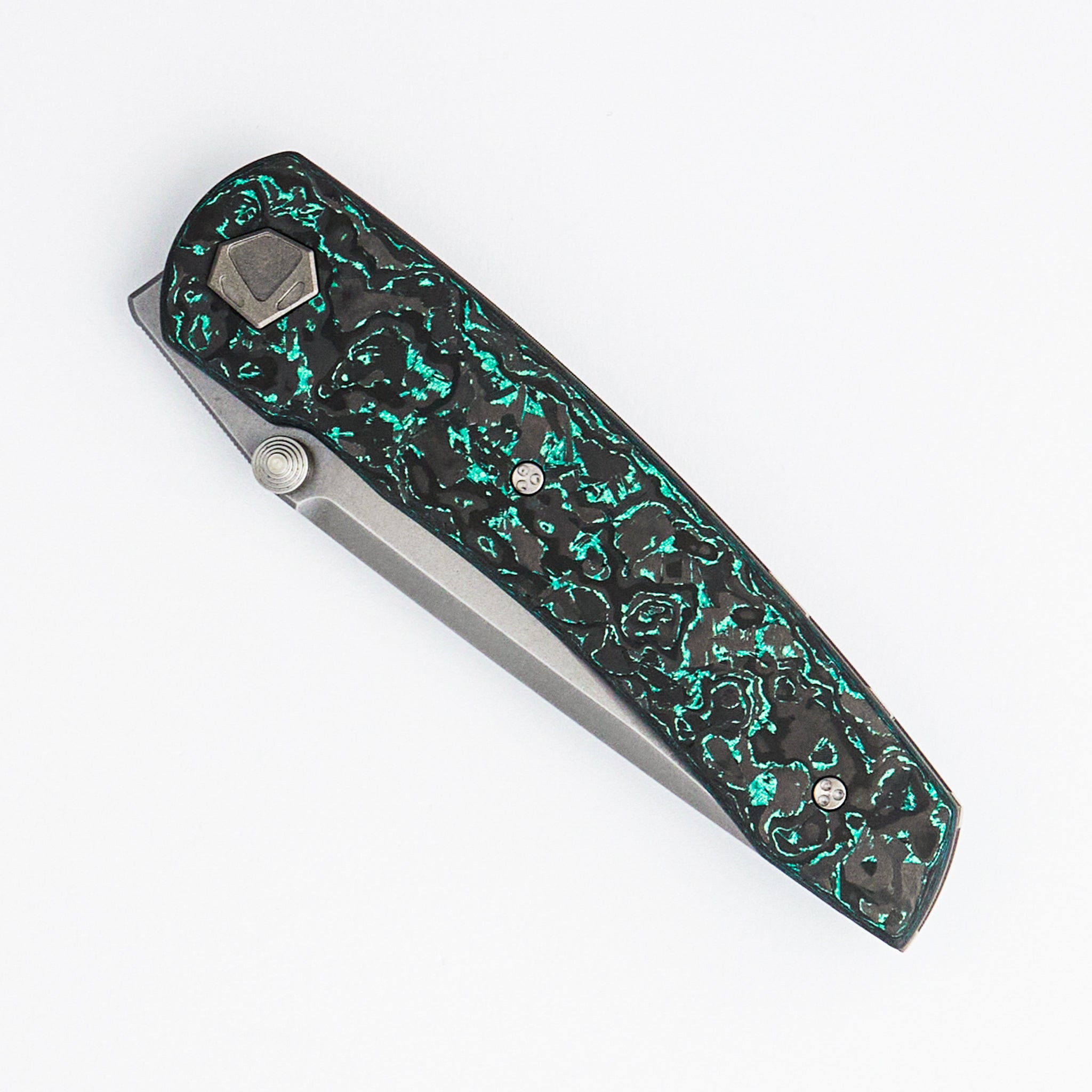 Sharknivco Liner Lock Waka V4.9 - Teal TechnoCarbo Handle - Polished S