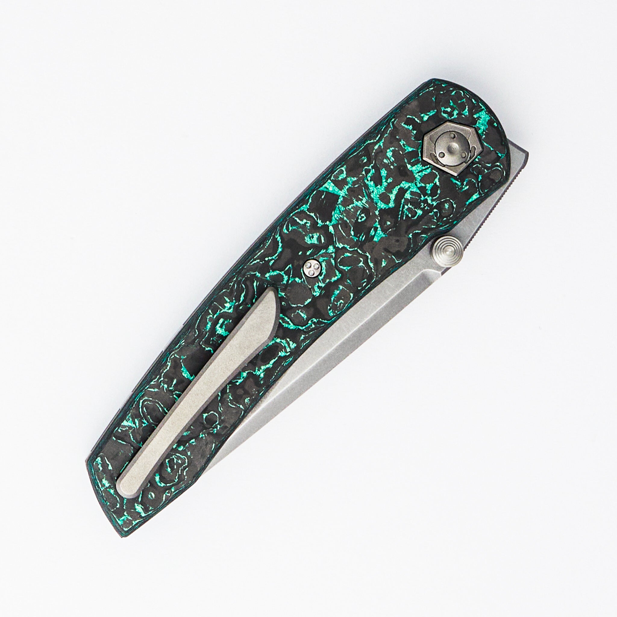 Sharknivco Liner Lock Waka V4.9 - Teal TechnoCarbo Handle - Polished S