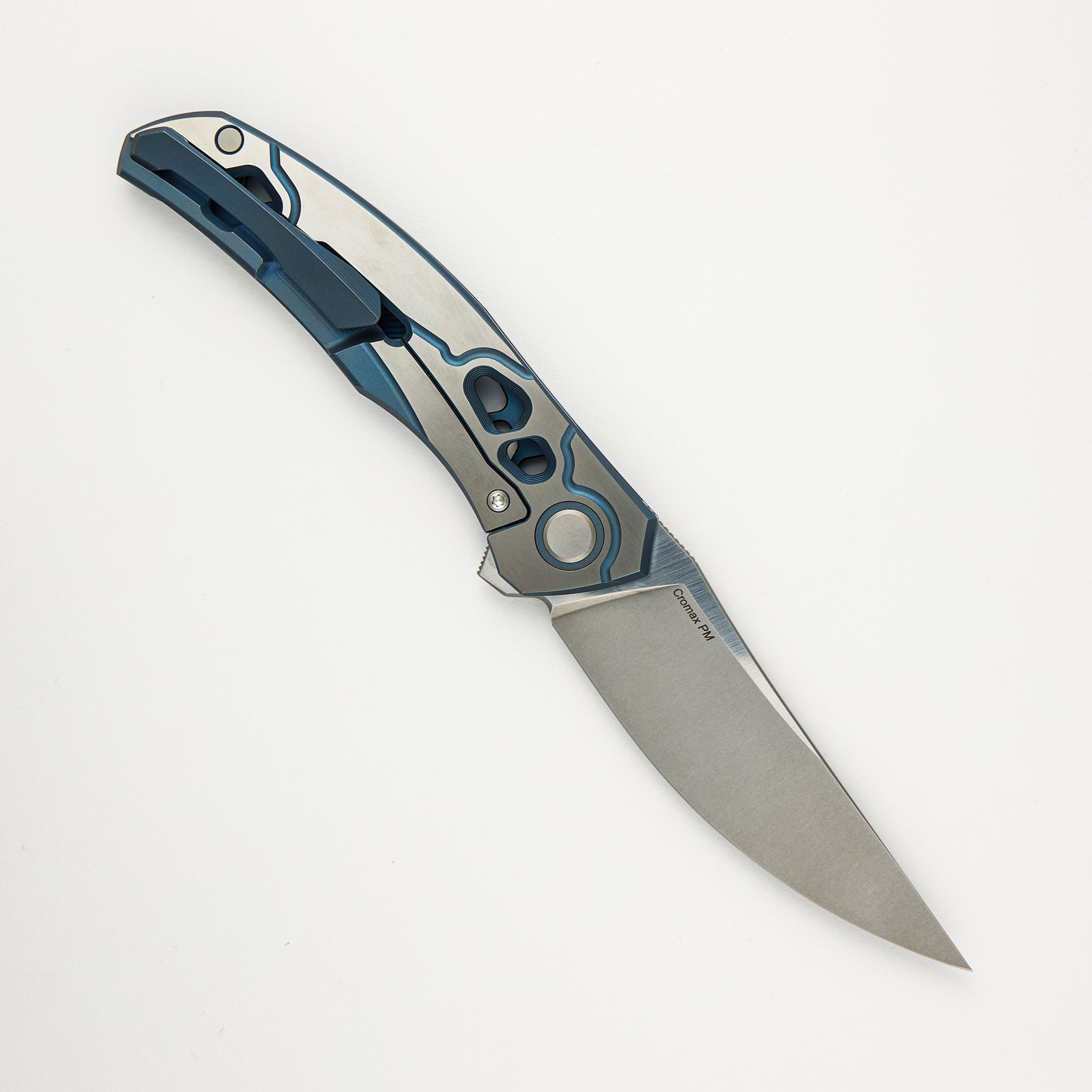 Shirogorov Knives / Alexey Konygin Quantum “Cybonic Plague” – Cromax PM Blade - Satin/Blue – MRBS - Completed