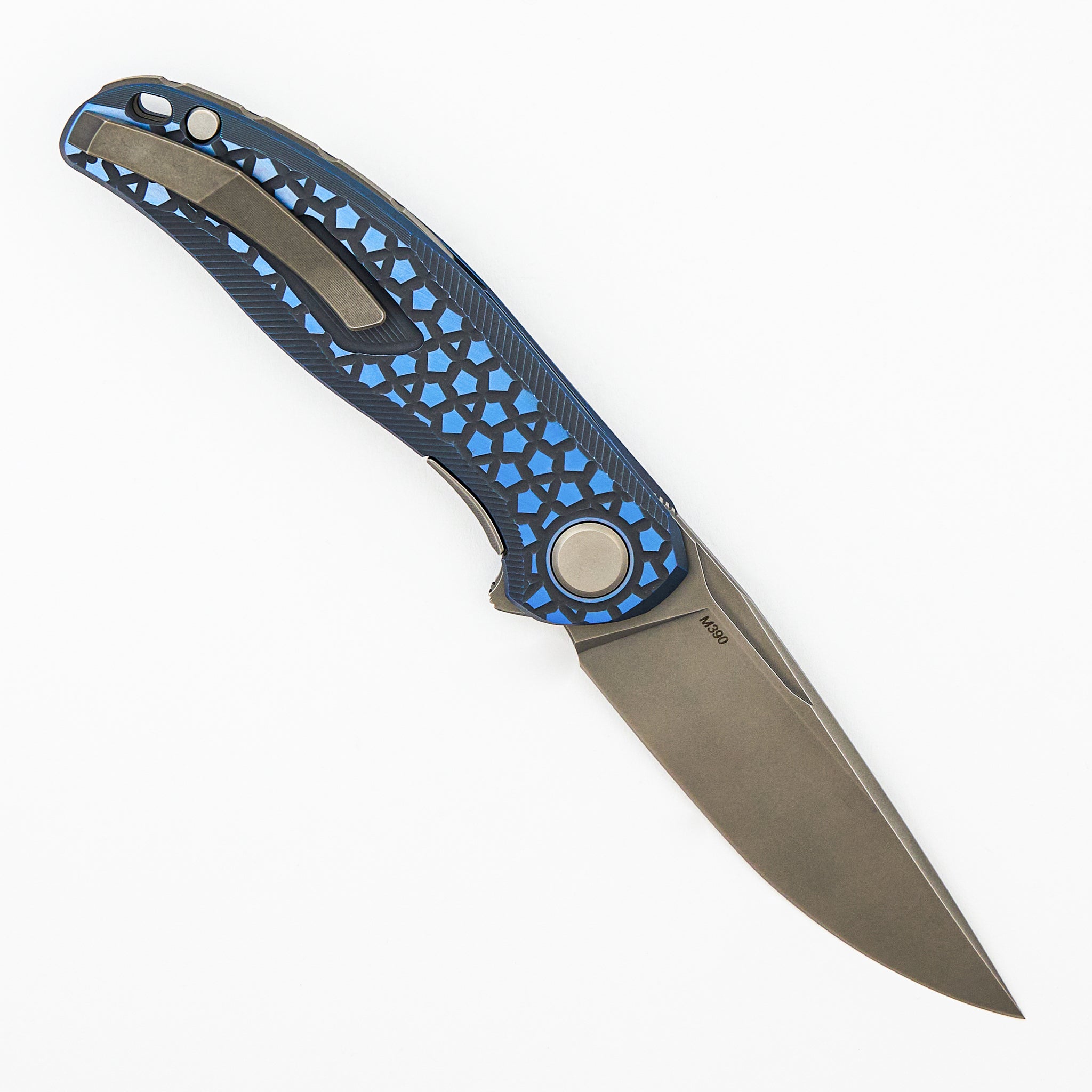 Stellar Bear Pattern – Blue Titanium Handle – M390 Blade – MRBS