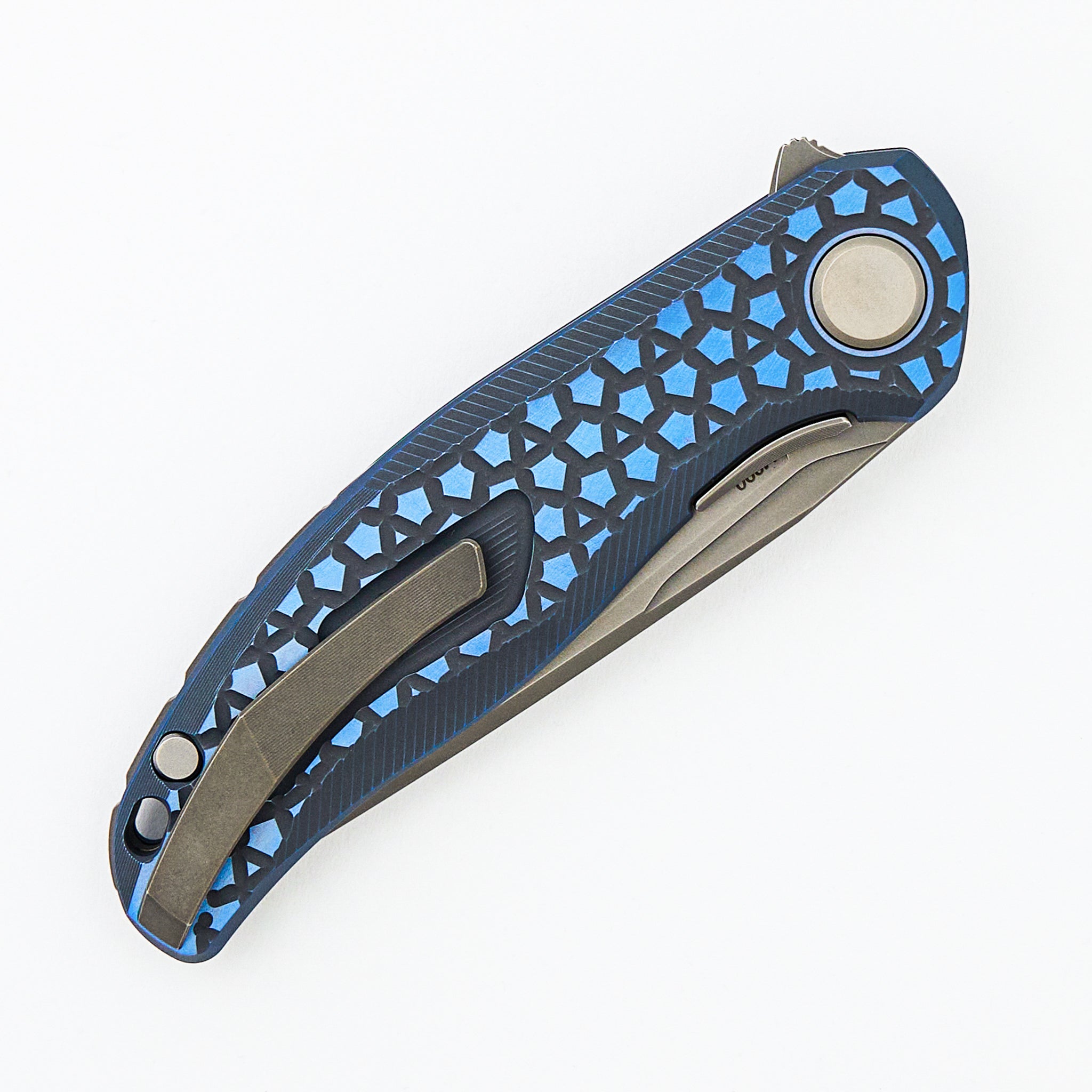 Stellar Bear Pattern – Blue Titanium Handle – M390 Blade – MRBS