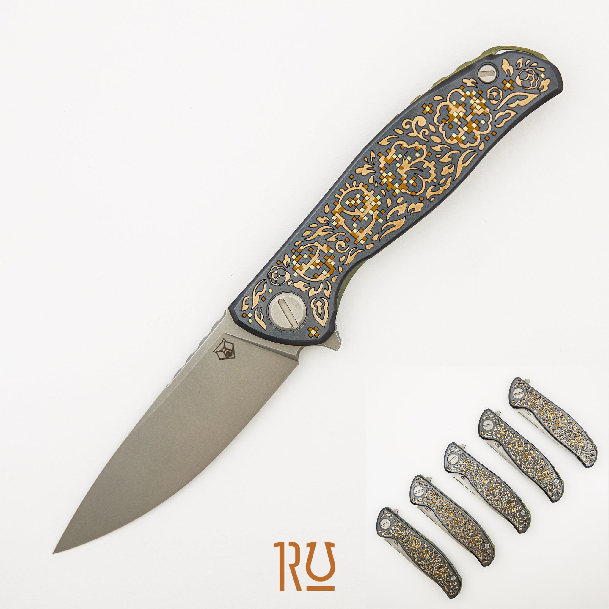 Ti2 Design Collaboration Black Hula "Bronze Pixelated Flower" F95 - M390 Blade - Titanium Handle - MRBS - Completed