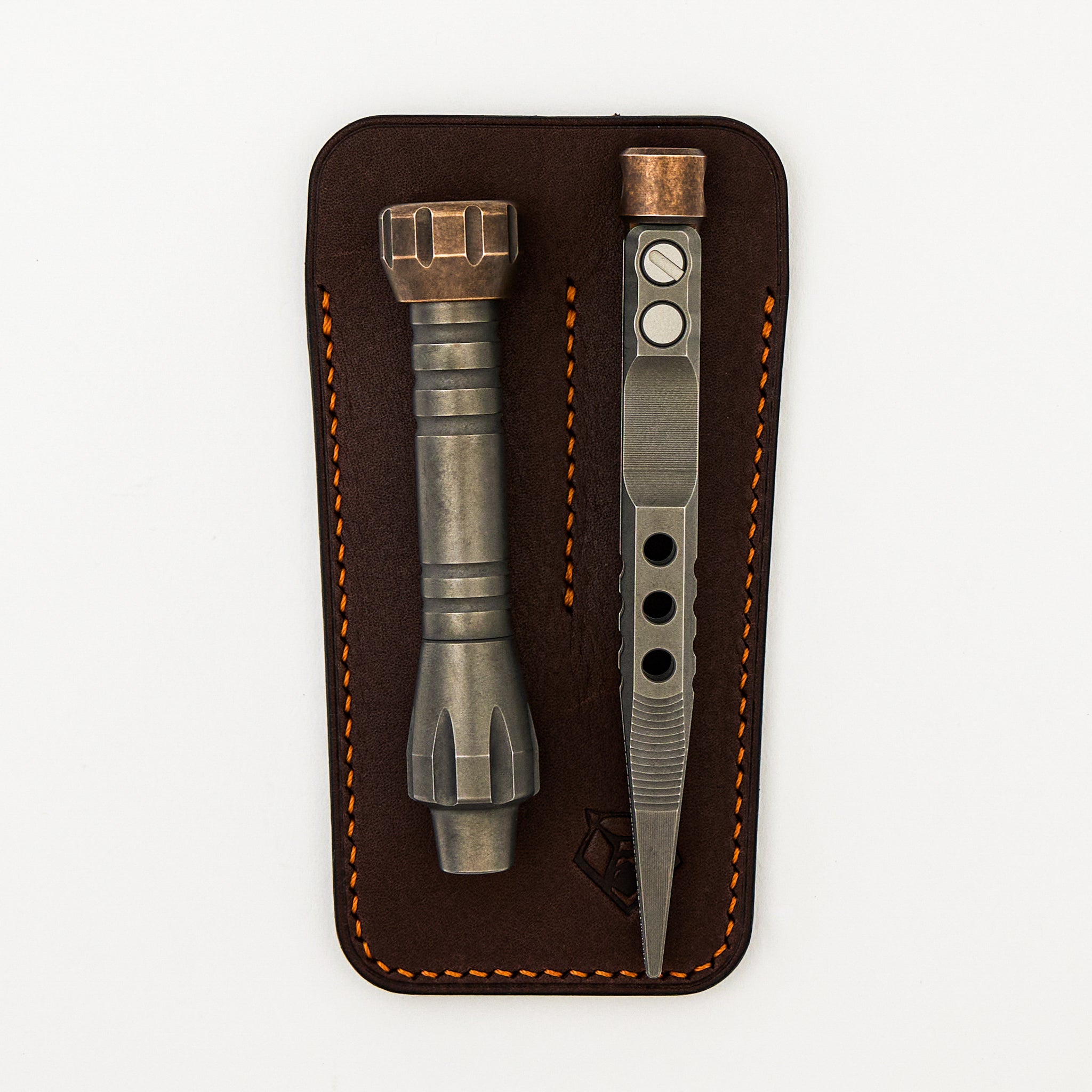 Tweezer and Bit Driver Set - Titanium/Brass - Cova Leather Pouch