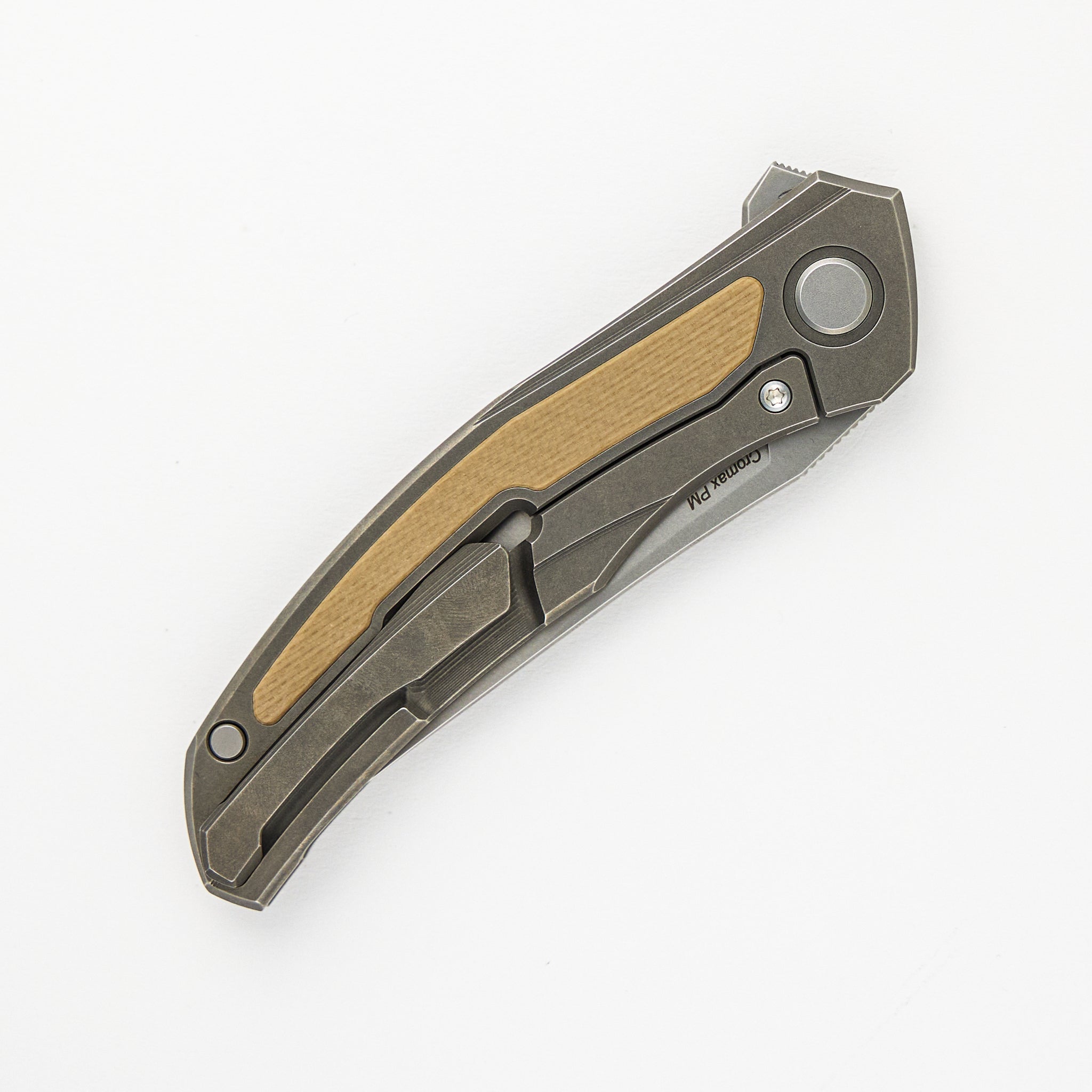 SHIROGOROV URSUS QUANTUM – CROMAX PM BLADE – TITANIUM HANDLE – BEIGE G10 INLAY – MRBS