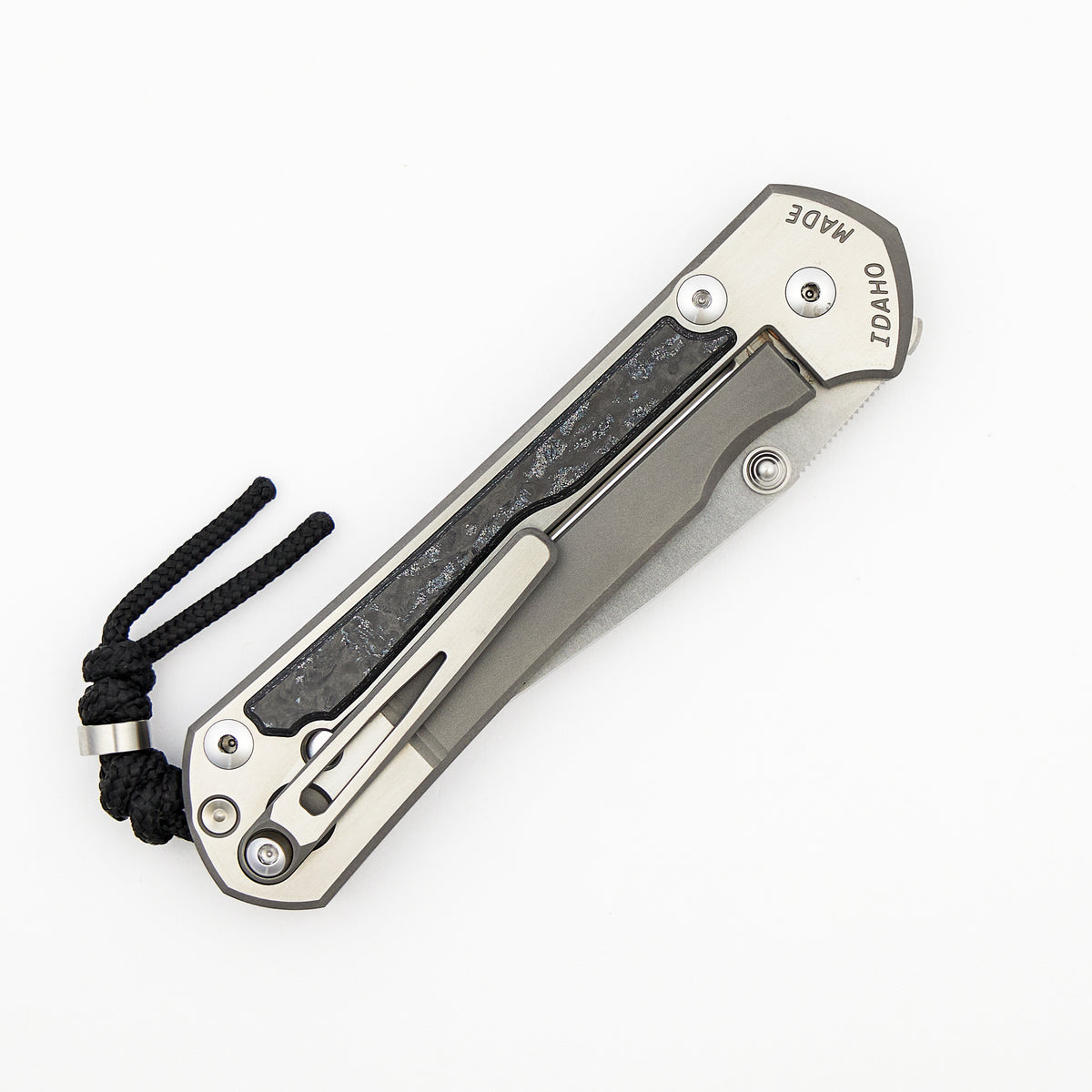 Large Sebenza 31 - Sako Exclusive TechnoCarbo Inlay - Polished Drop Point CPM MagnaCut Blade - MIM Clip - Silver Double Thumb Lugs - SRP Sako