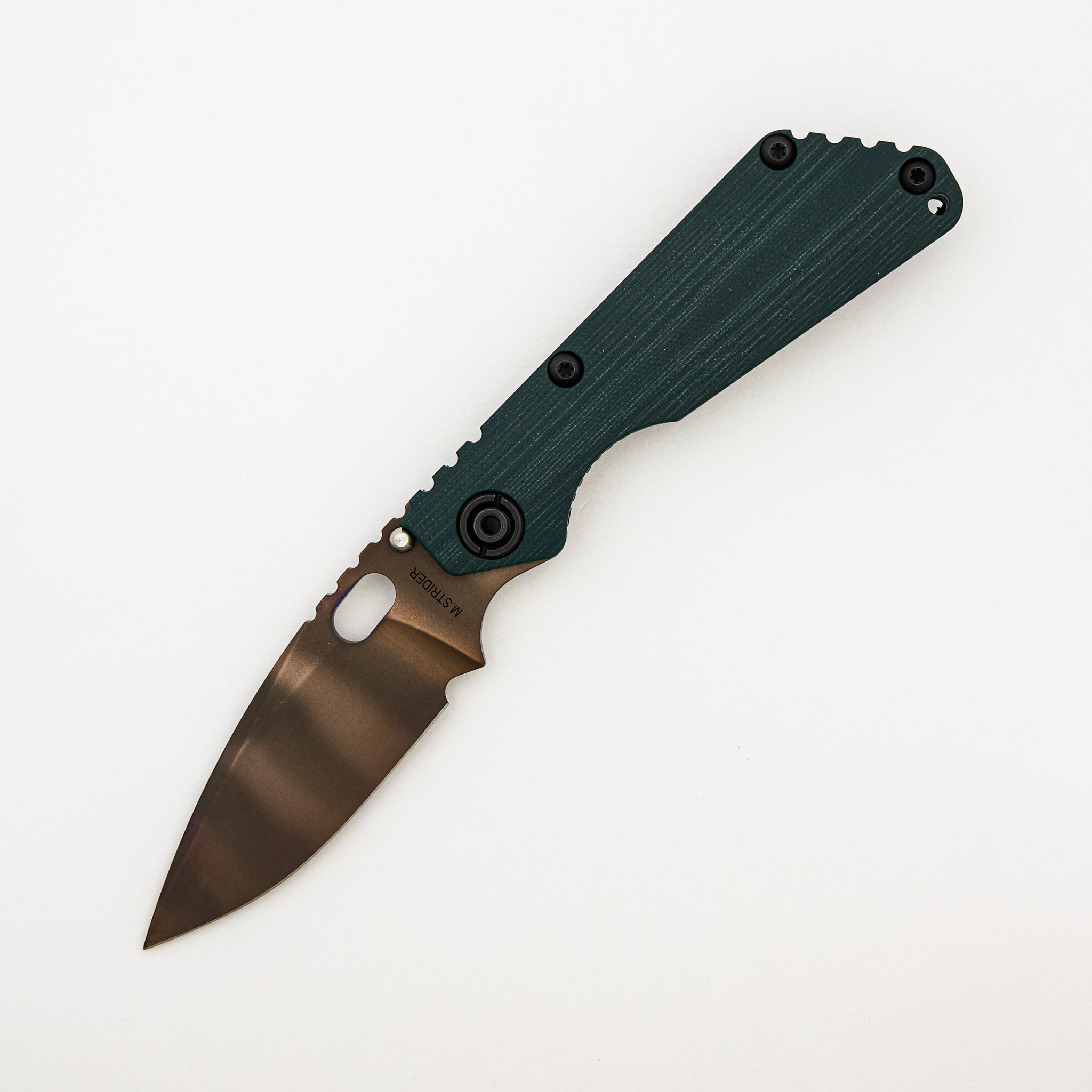 SNG - Anodized Titanium/Forest Green G10 Handle - Drop Point Bronze Tiger Stripe 20CV Blade