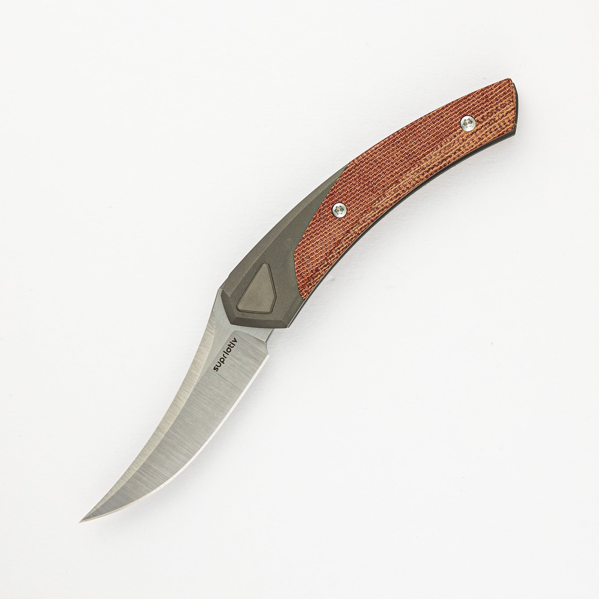 Suprlativ Knives Piranha - Titanium Dark Blast/Orange Micarta - M4/Belt Satin