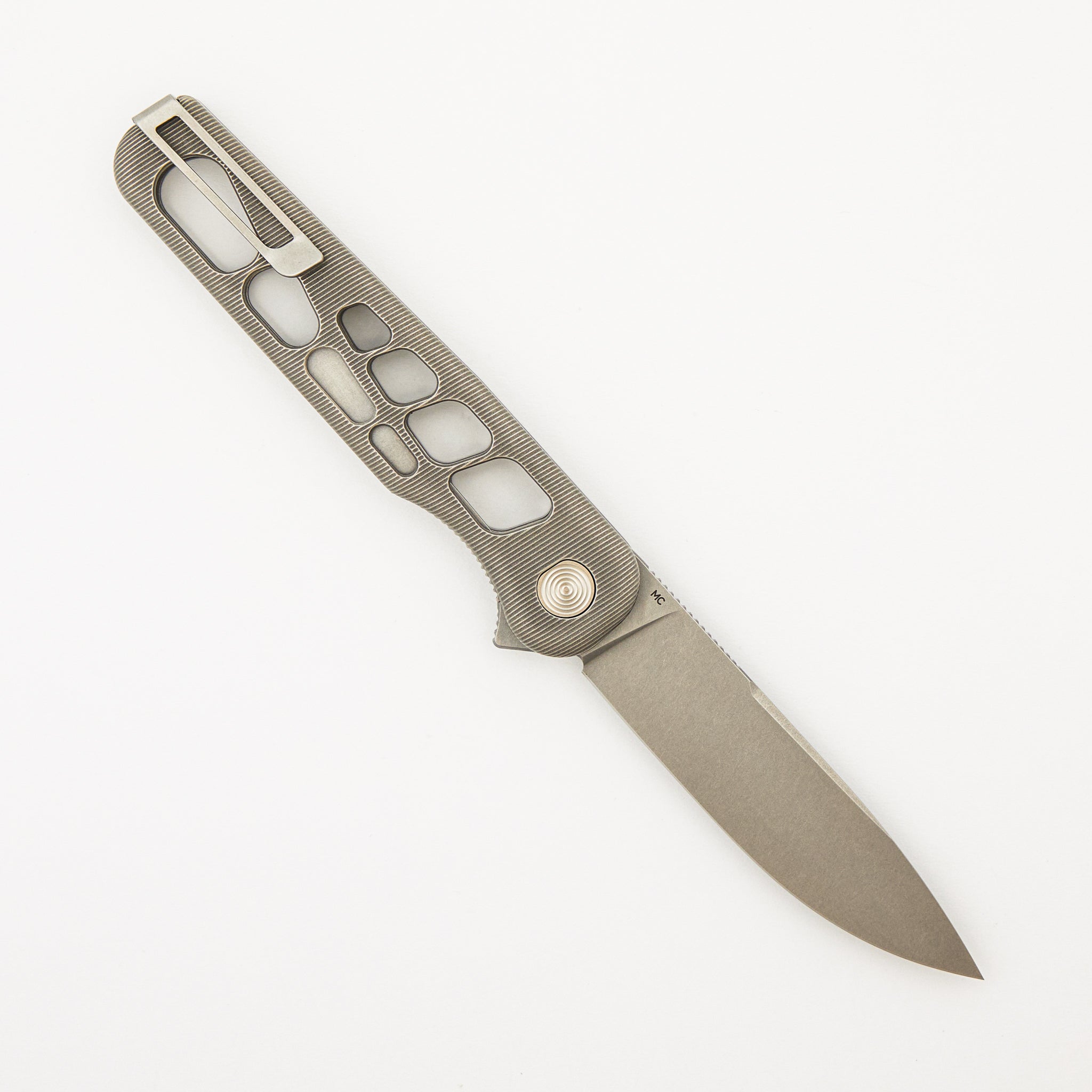 Rockwall Flipper V2 - Skeletonized Stonewash Titanium Handles - MagnaCut Blade