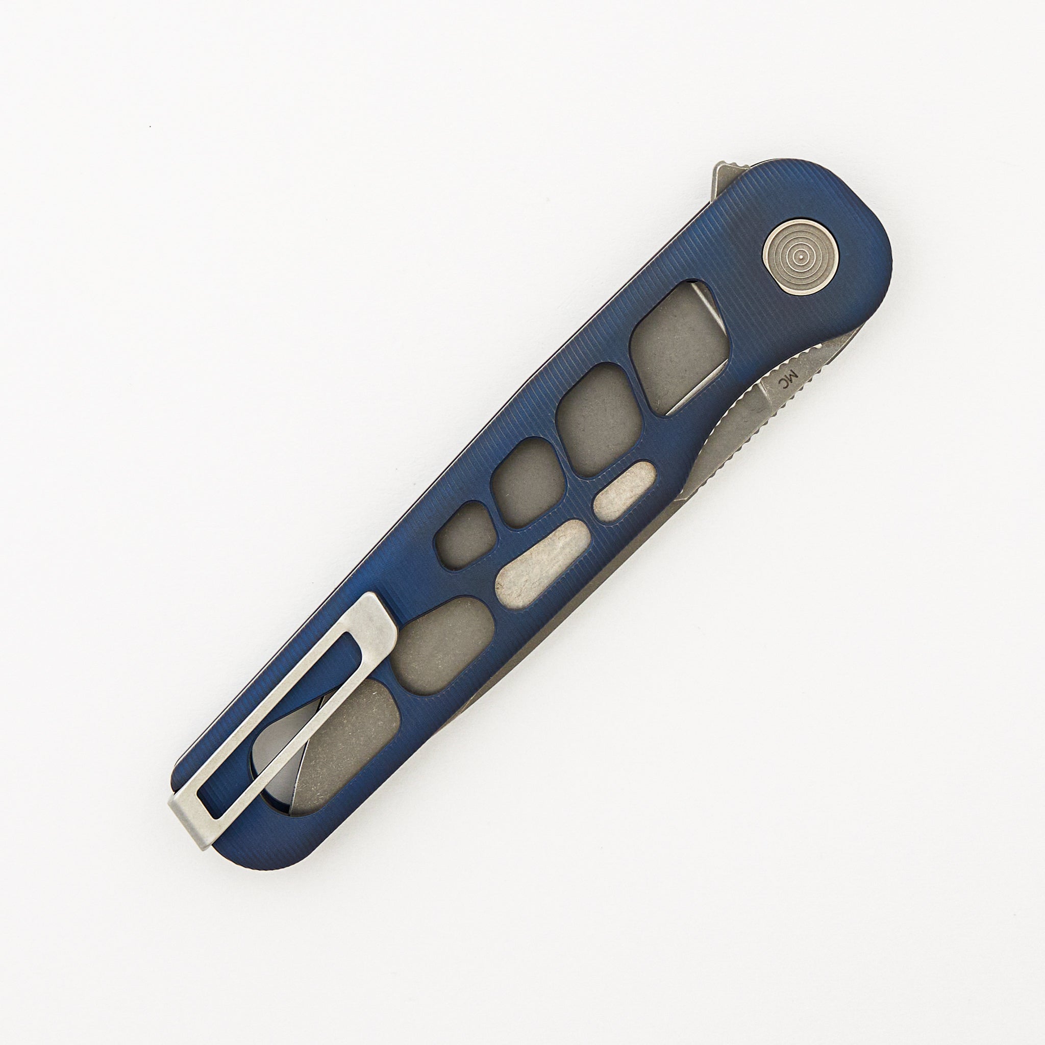 Rockwall Flipper V2 - Skeletonized Blue Ano Titanium Handles - MagnaCut Blade