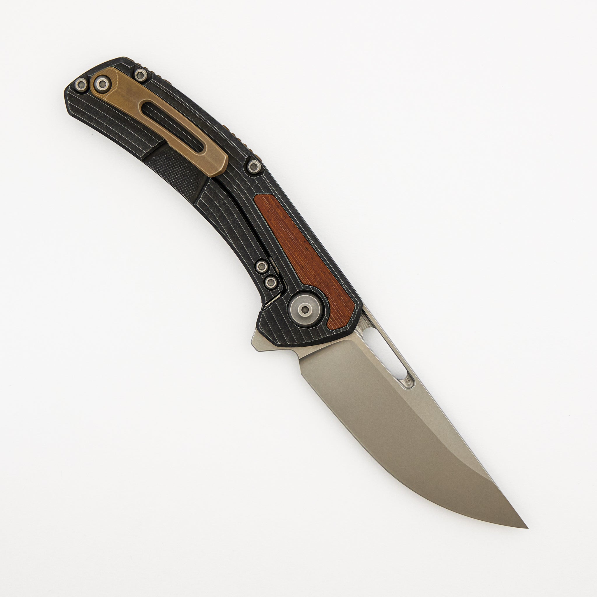Archer - Ridged Titanium Handle W/ Vintage Micarta Inlay - MagnaCut Blade - Bronze accents