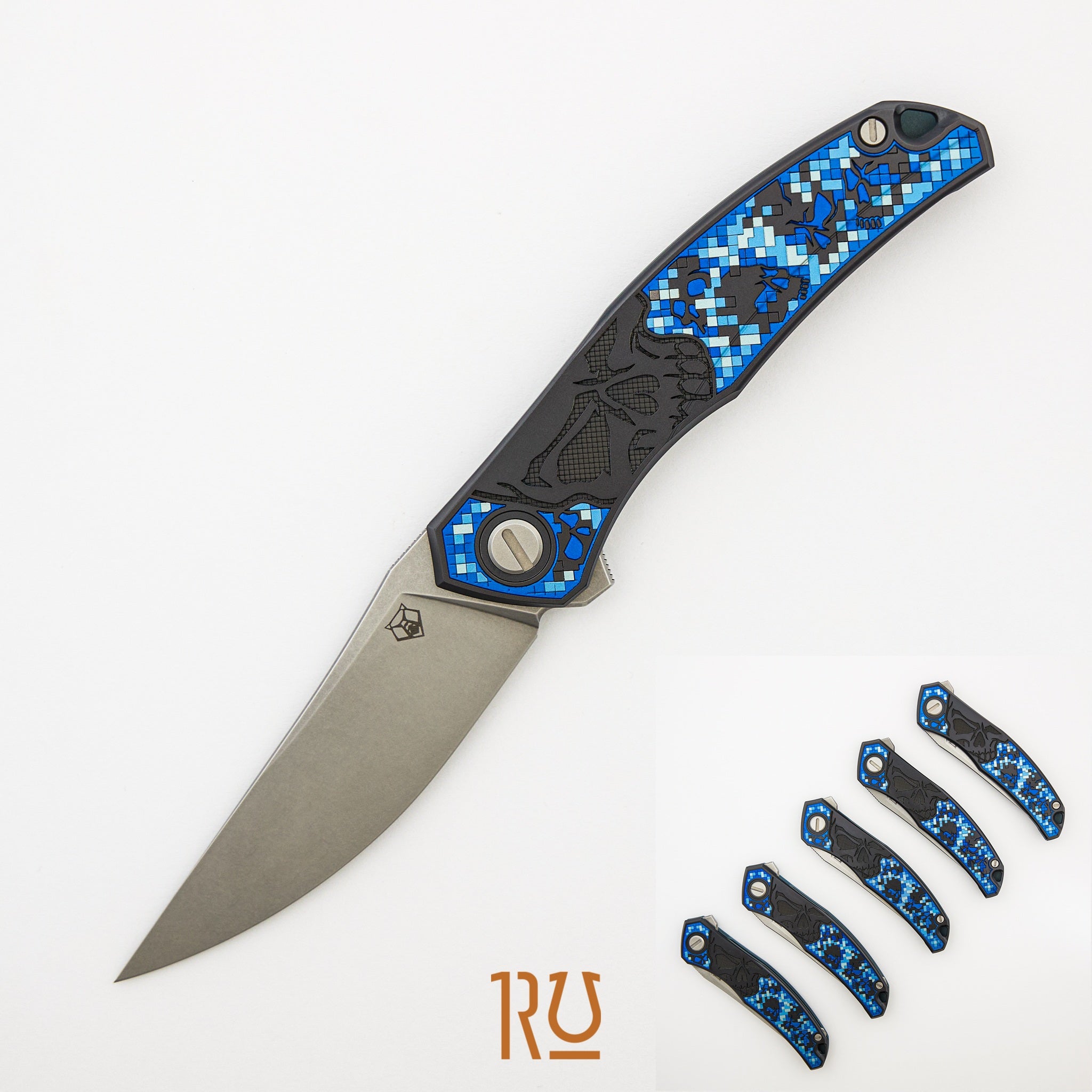 Shirogorov Knives / Ti2 Design Quantum Black Hula “Pixelated Skull” – Cromax PM Blade – MRBS