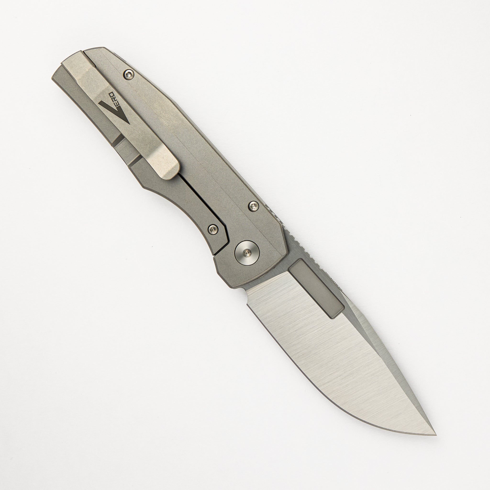 Vero Engineering Nova Belt Satin Drop Point CPM Magnacut Blade Stonewash Titanium Handle Frame Lock