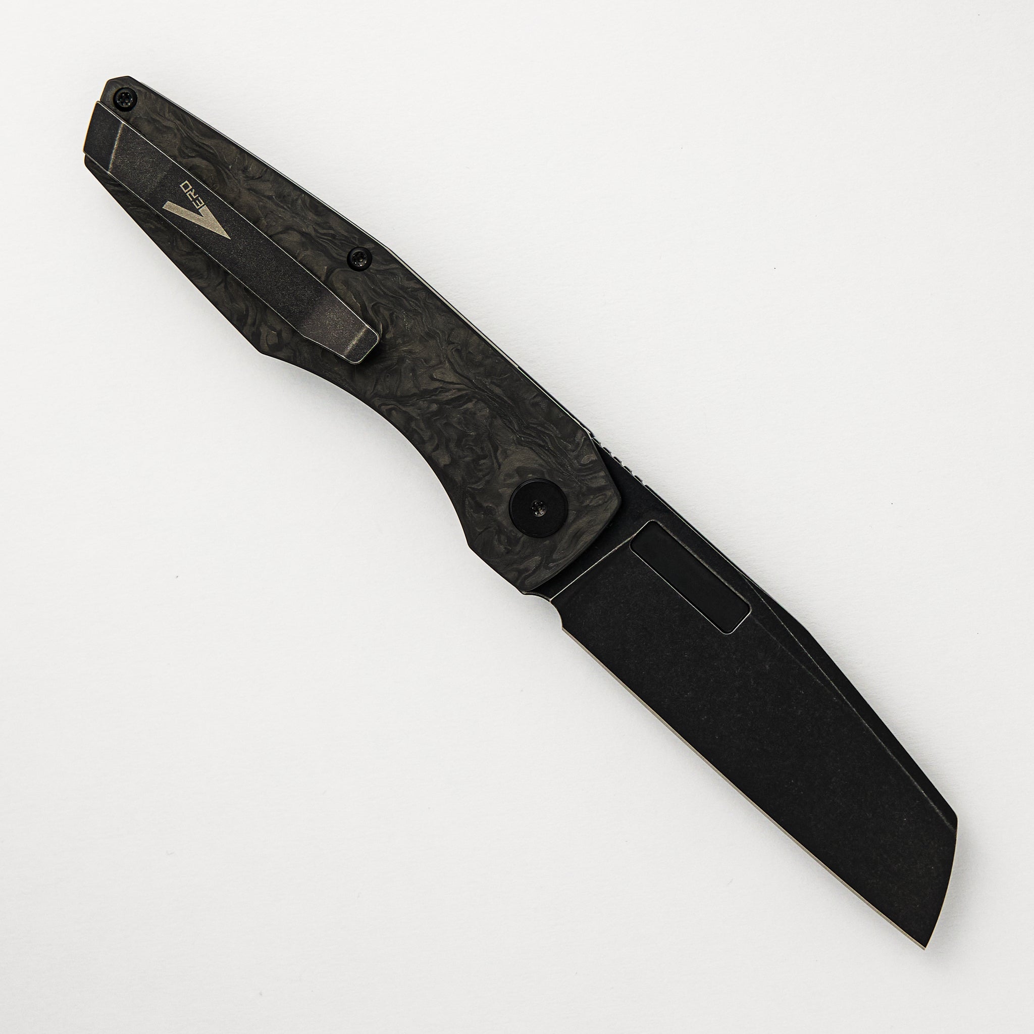 Vero Engineering Axon Blackwash Sheepsfoot M390 Blade Marbled Carbon Fiber Handle Liner Lock