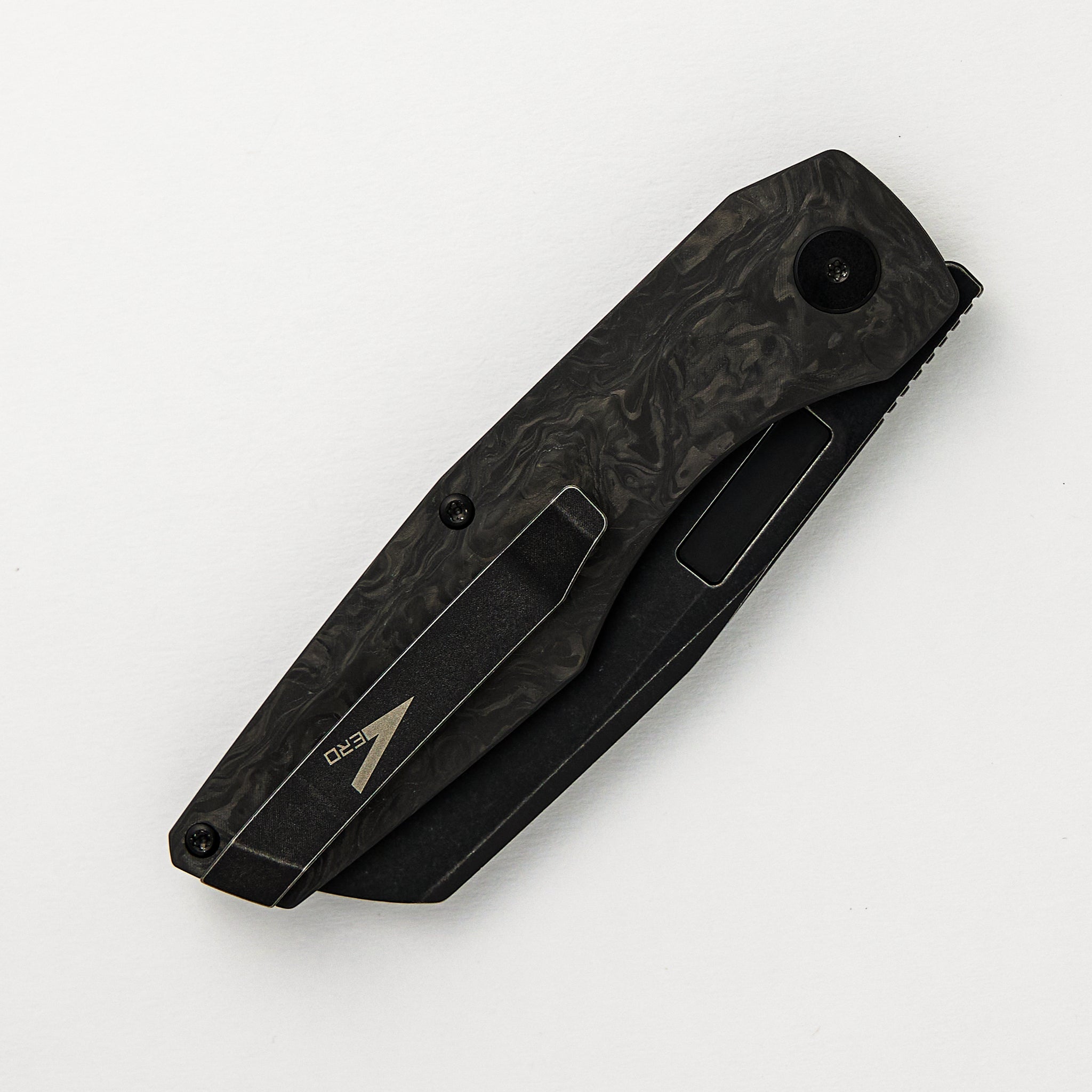 Vero Engineering Axon Blackwash Sheepsfoot M390 Blade Marbled Carbon Fiber Handle Liner Lock