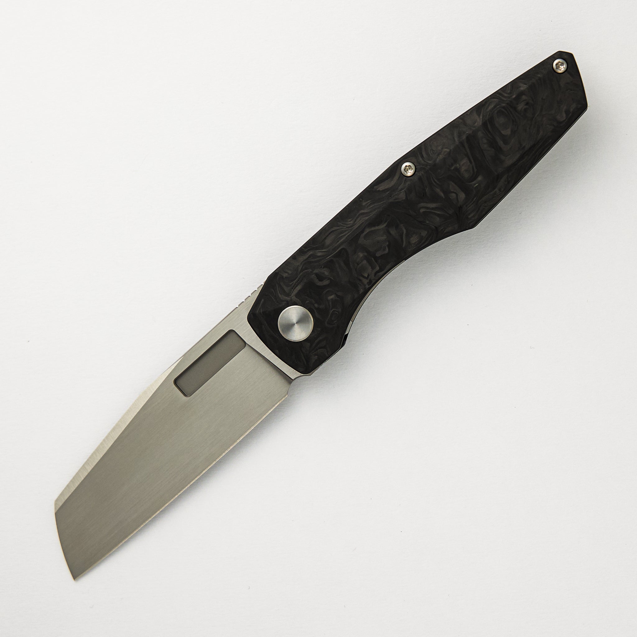 Vero Engineering Axon Hand Satin Sheepsfoot M390 Blade Marbled Carbon Fiber Handle Liner Lock