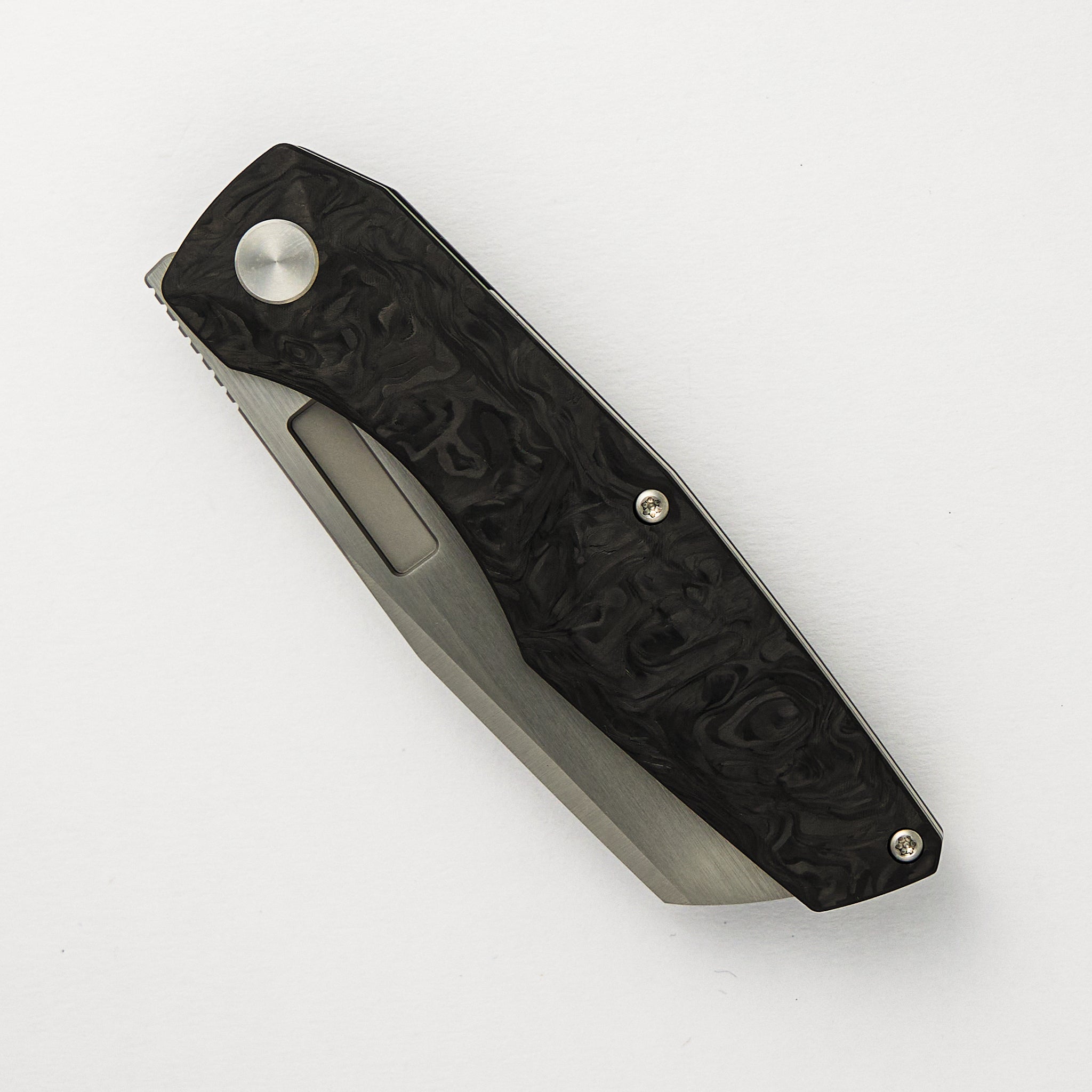 Vero Engineering Axon Hand Satin Sheepsfoot M390 Blade Marbled Carbon Fiber Handle Liner Lock