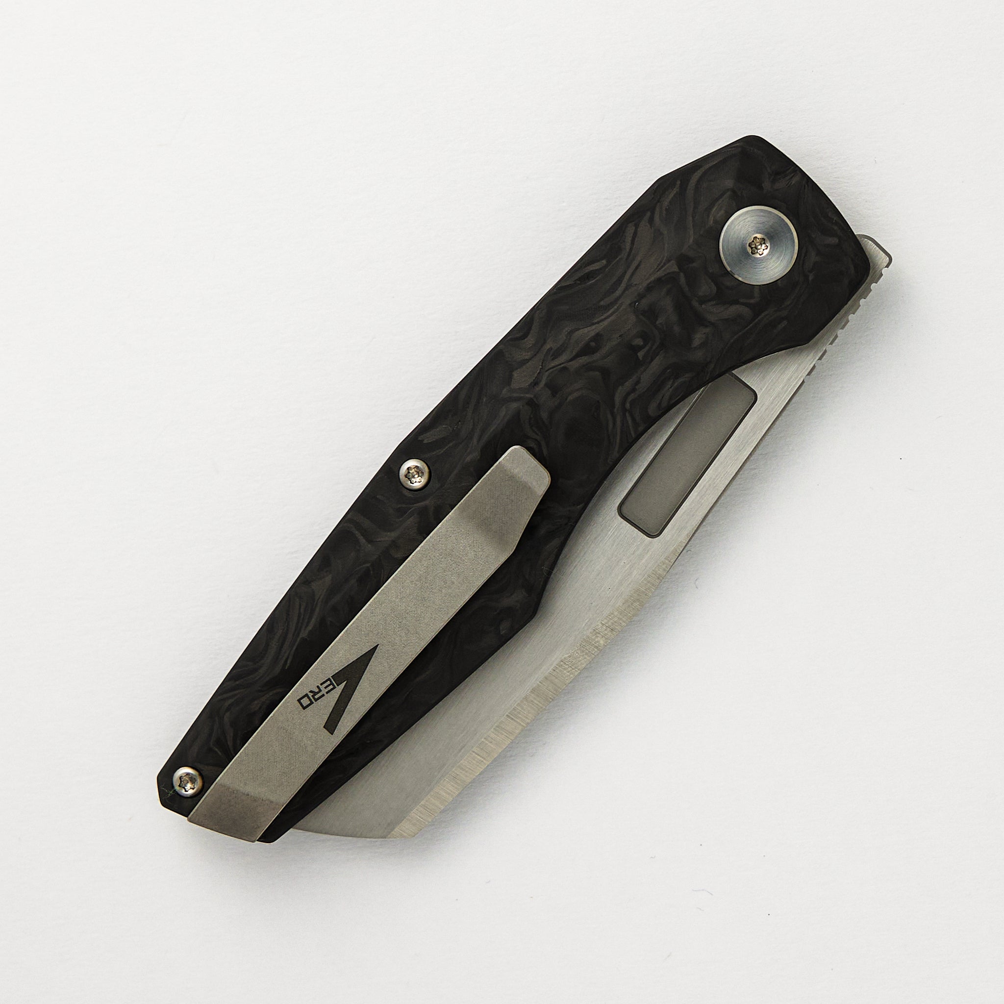 Vero Engineering Axon Hand Satin Sheepsfoot M390 Blade Marbled Carbon Fiber Handle Liner Lock