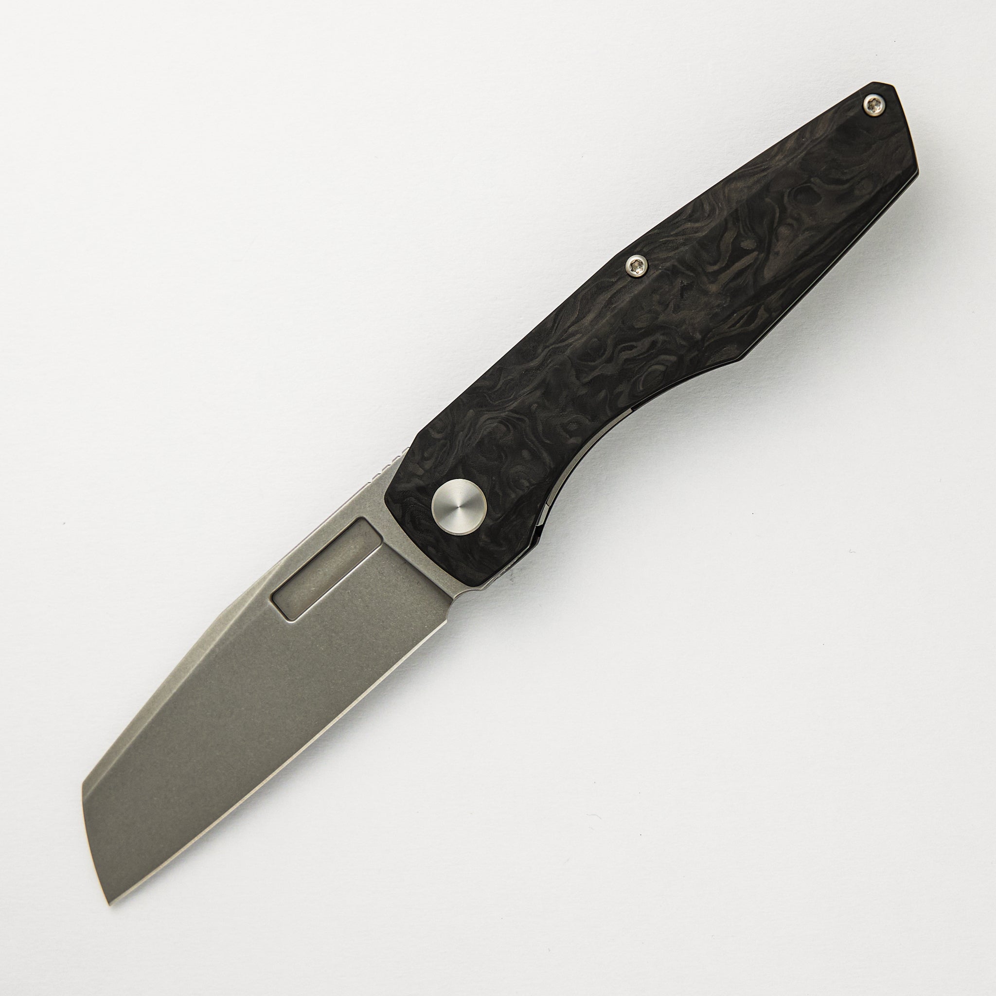 Vero Engineering Axon Stonewash Sheepsfoot M390 Blade Marbled Carbon Fiber Handle Liner Lock