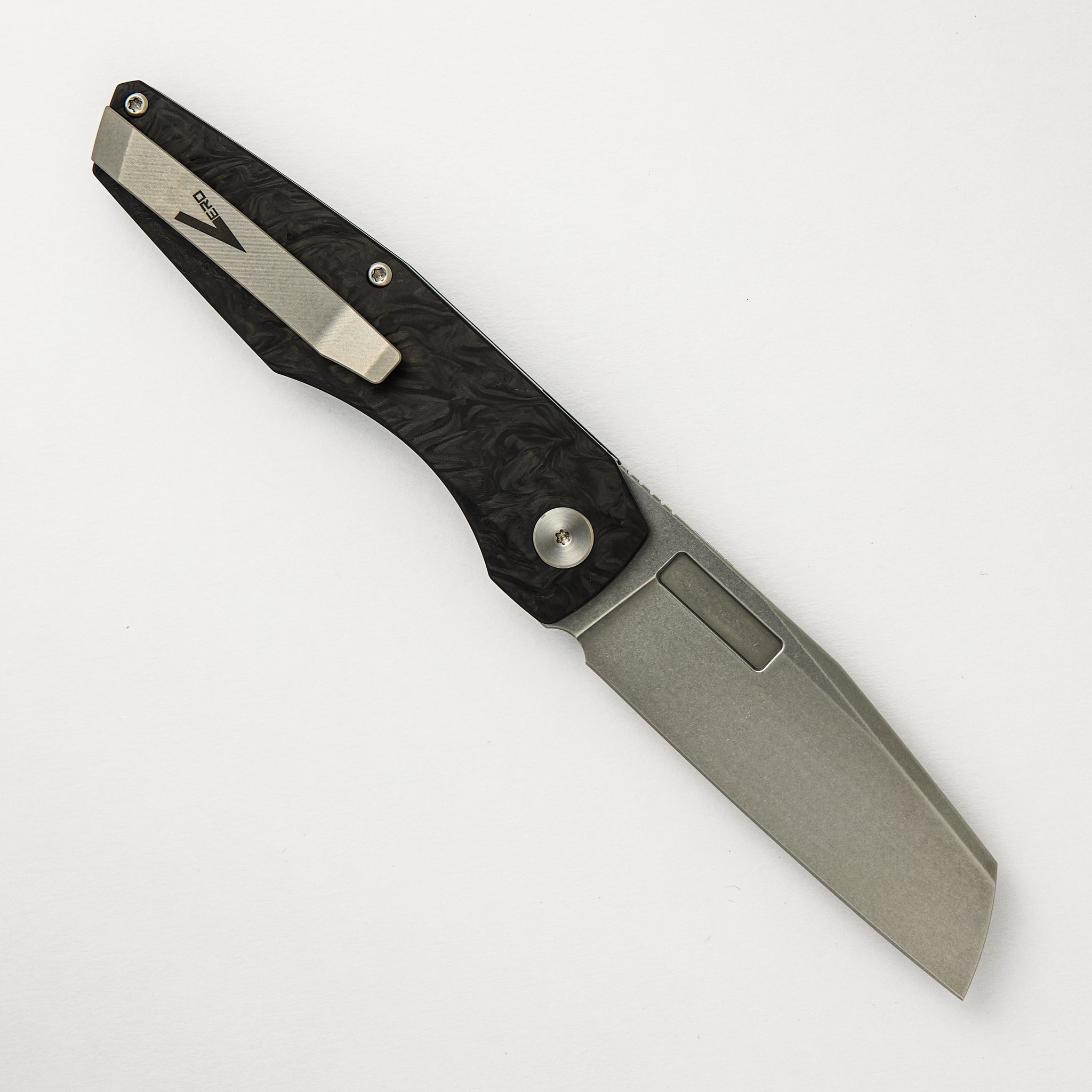 Vero Engineering Axon Stonewash Sheepsfoot M390 Blade Marbled Carbon Fiber Handle Liner Lock