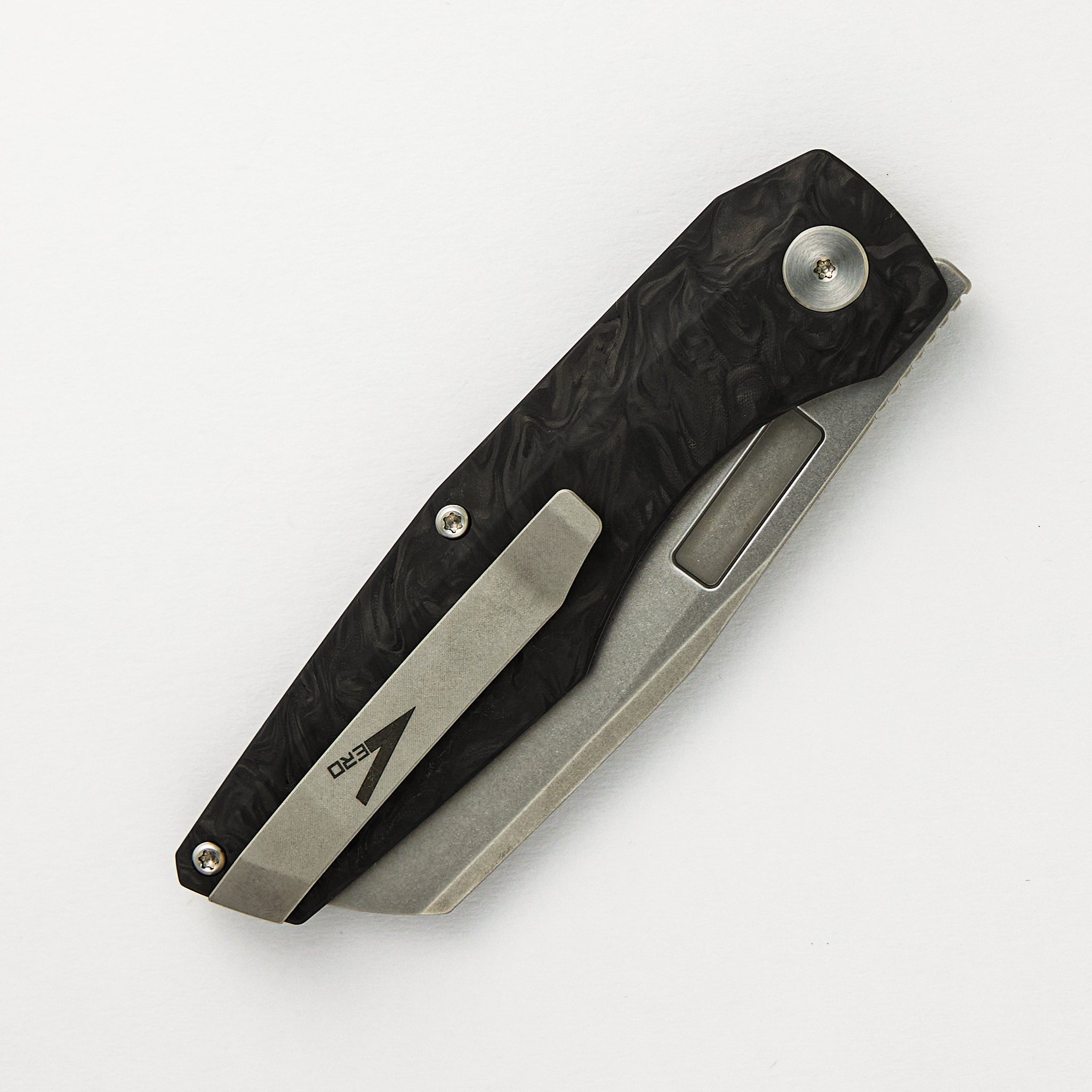 Vero Engineering Axon Stonewash Sheepsfoot M390 Blade Marbled Carbon Fiber Handle Liner Lock