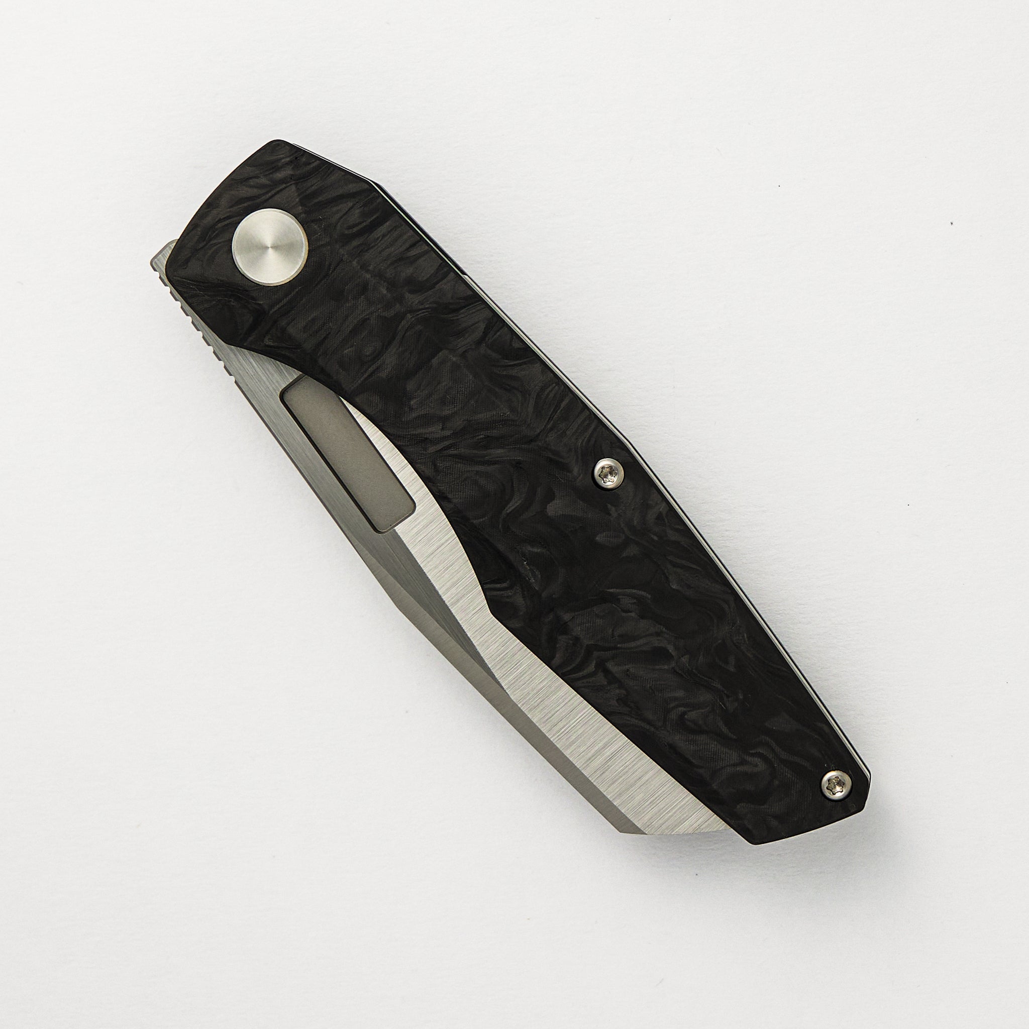 Vero Engineering Axon Belt Satin Sheepsfoot M390 Blade Marbled Carbon Fiber Handle Liner Lock