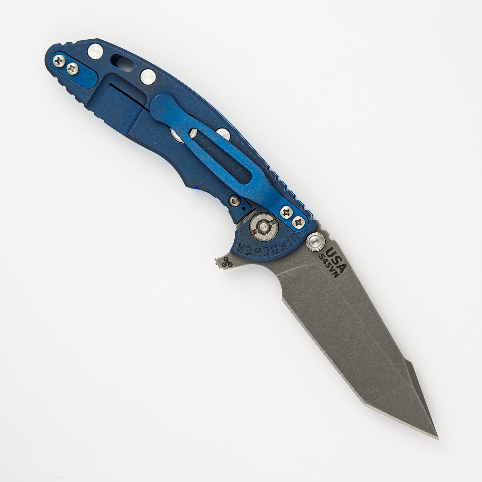 Hinderer Knives XM-18 3.0" S45VN Harpoon Tanto Tri-Way Battle Blue - Blue G10