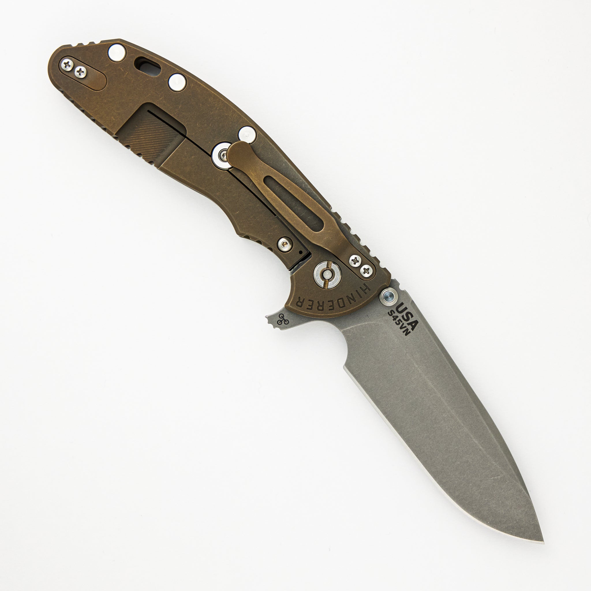 Hinderer Knives XM-24 4.0″ – Spearpoint S45VN – Tri-Way – Battle Bronze – OD Green G10