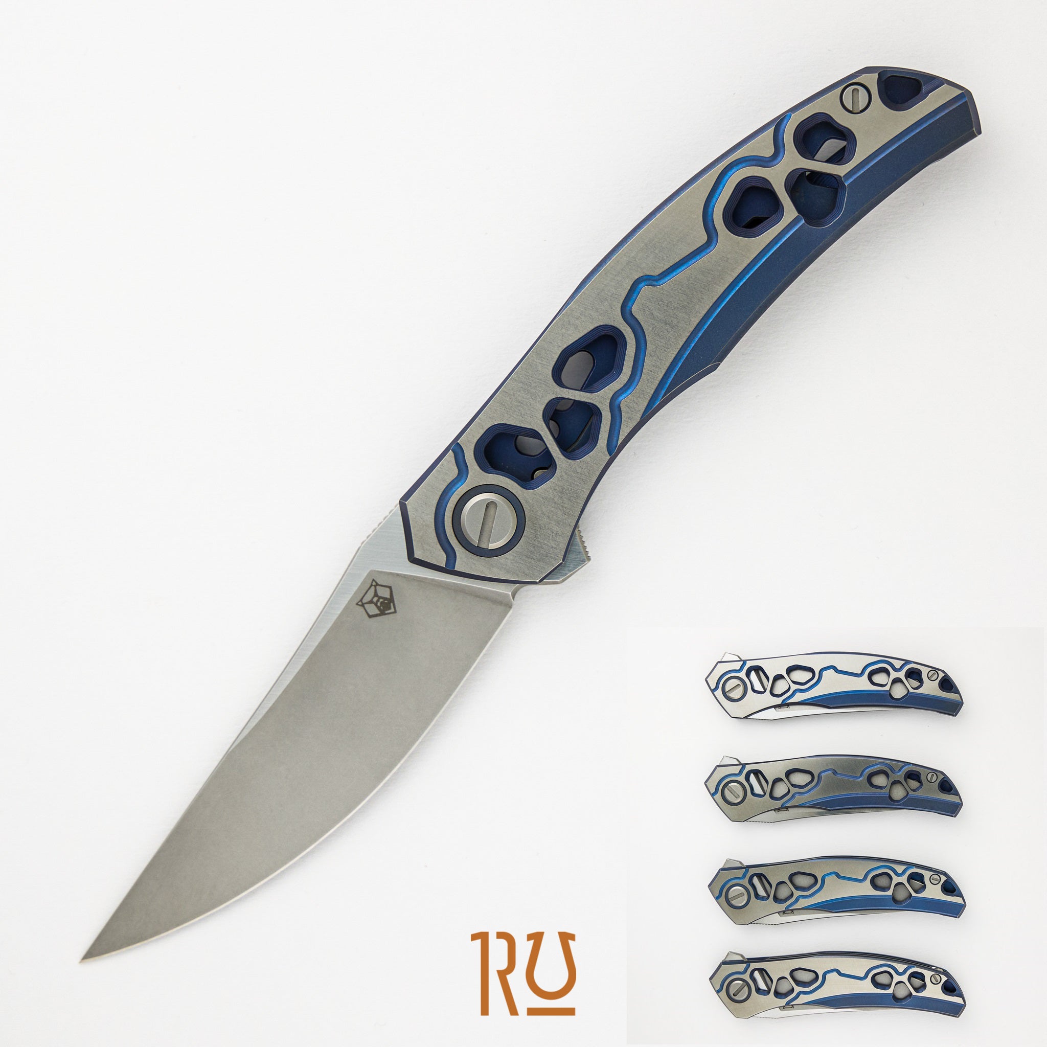 Shirogorov Knives / Alexey Konygin Quantum “Cybonic Plague” – Cromax PM Blade - Satin/Blue – MRBS - Completed