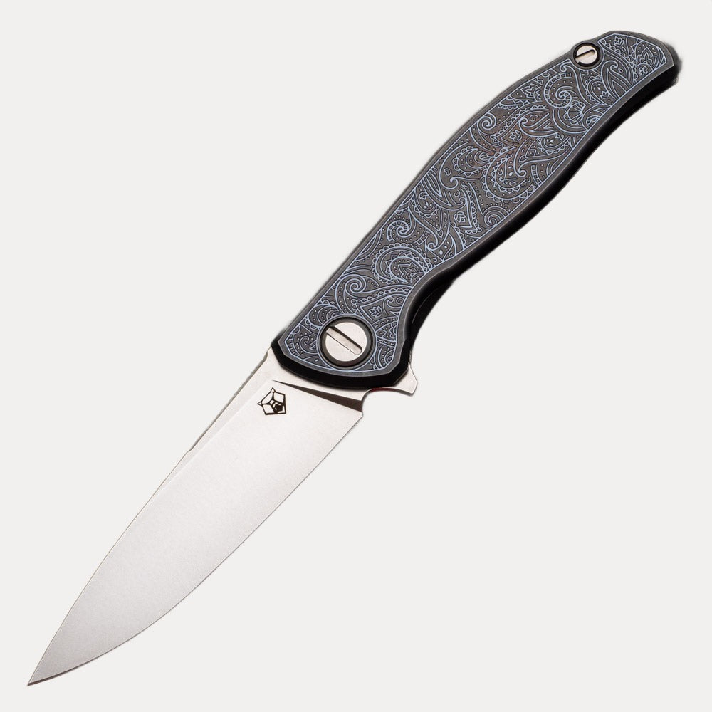 SHIROGOROV - TI2 DESIGN PAISLEY ETCH F95 – M390 BLADE – TITANIUM HANDLE – MRBS