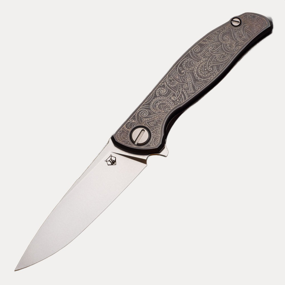 SHIROGOROV - TI2 DESIGN PAISLEY ETCH F95 - M390 BLADE - TITANIUM HANDLE - MRBS