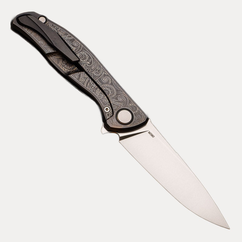 SHIROGOROV - TI2 DESIGN PAISLEY ETCH F95 - M390 BLADE - TITANIUM HANDLE - MRBS