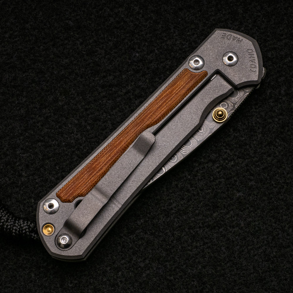 CHRIS REEVE LARGE SEBENZA 31 NATURAL CANVAS MICARTA INLAY - RAINDROP BLADE - GOLD DOUBLE THUMB LUGS