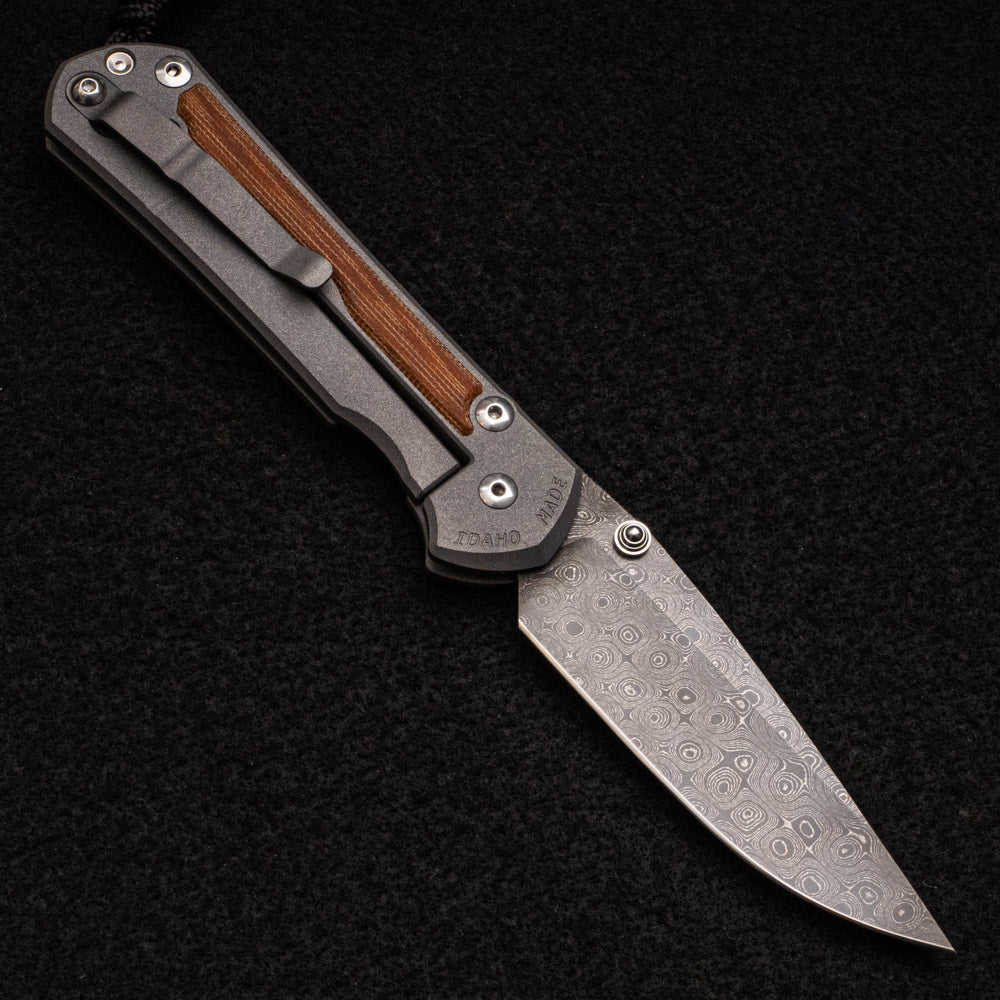 CHRIS REEVE LARGE SEBENZA 31 NATURAL CANVAS MICARTA INLAY - RAINDROP BLADE - SILVER DOUBLE THUMB LUGS