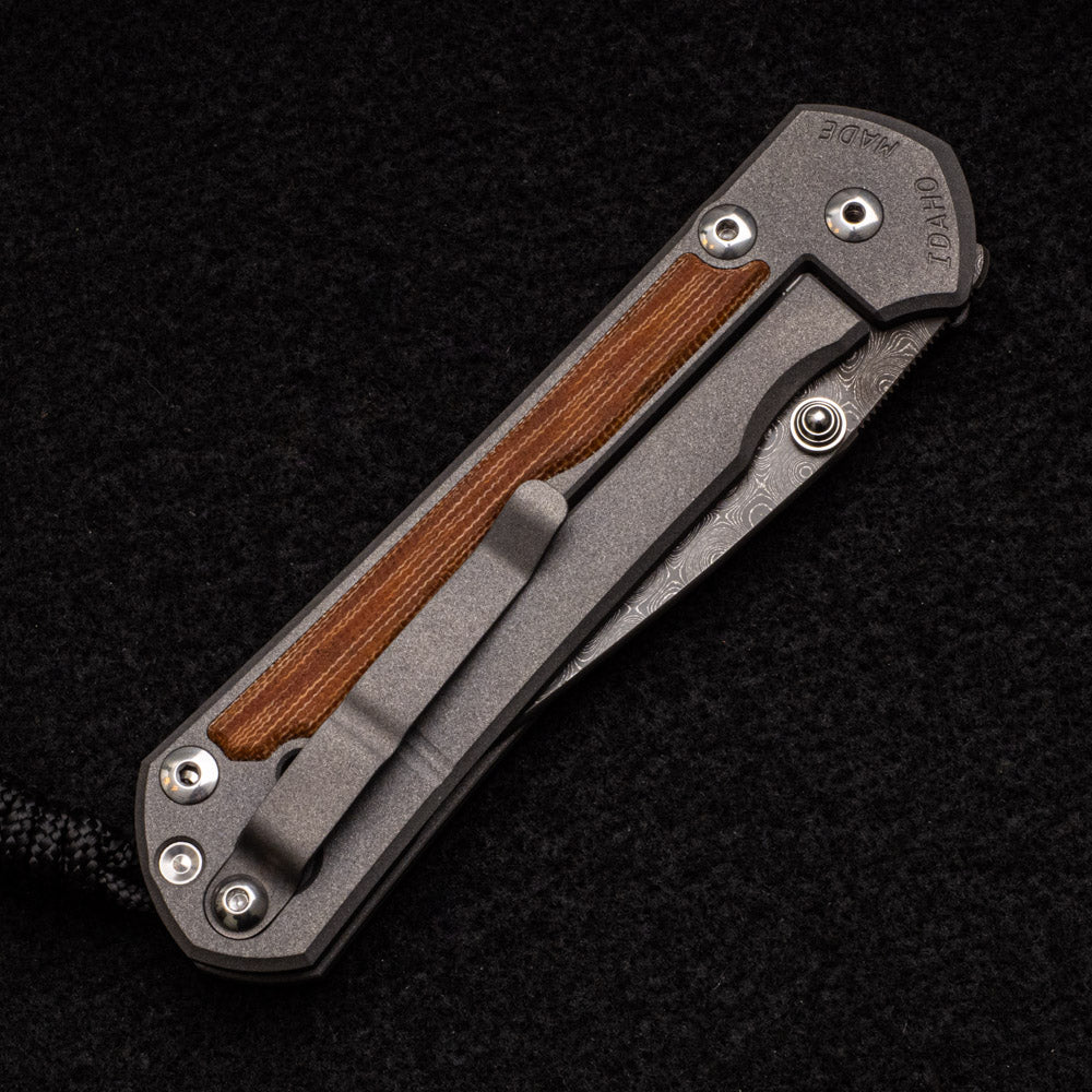 CHRIS REEVE LARGE SEBENZA 31 NATURAL CANVAS MICARTA INLAY - RAINDROP BLADE - SILVER DOUBLE THUMB LUGS