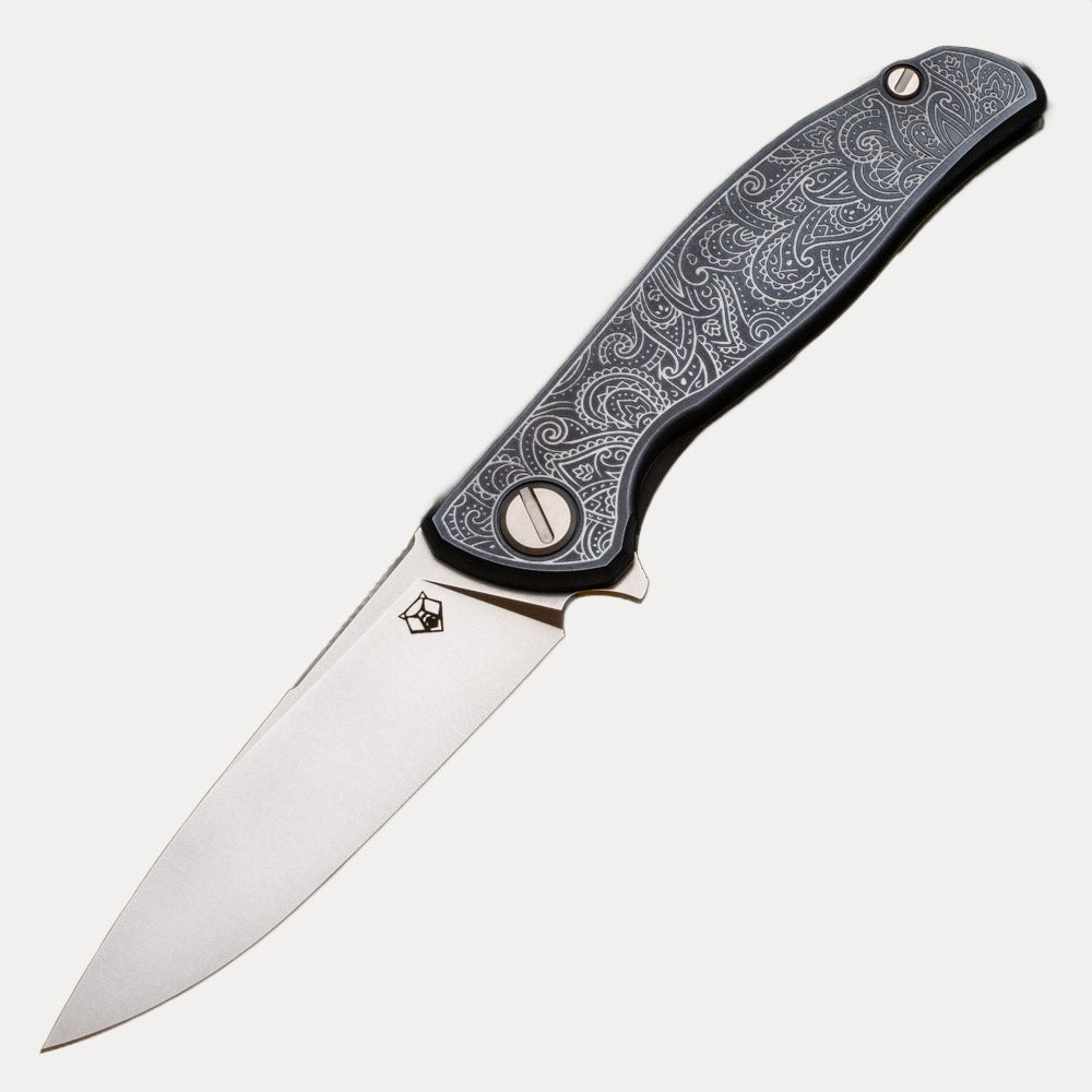 SHIROGOROV - TI2 DESIGN PAISLEY ETCH F95 – M390 BLADE – TITANIUM HANDLE – MRBS