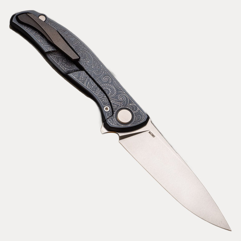 SHIROGOROV - TI2 DESIGN PAISLEY ETCH F95 – M390 BLADE – TITANIUM HANDLE – MRBS