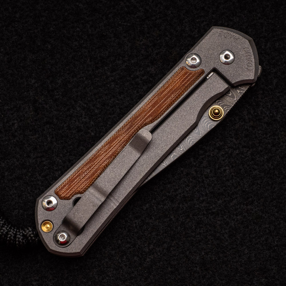 CHRIS REEVE LARGE SEBENZA 31 NATURAL CANVAS MICARTA INLAY - LADDER BLADE - GOLD DOUBLE THUMB LUGS