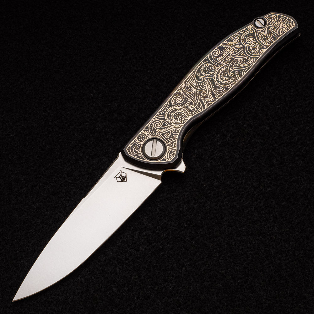 SHIROGOROV - TI2 DESIGN PAISLEY ETCH F95 – M390 BLADE – TITANIUM HANDLE – MRBS