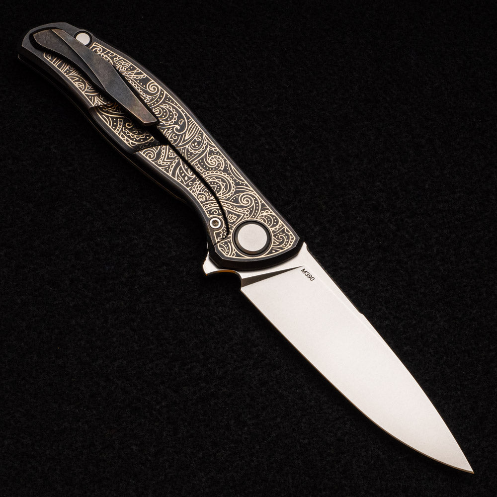 SHIROGOROV - TI2 DESIGN PAISLEY ETCH F95 – M390 BLADE – TITANIUM HANDLE – MRBS