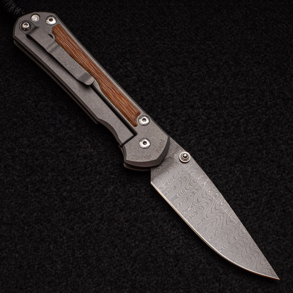 CHRIS REEVE LARGE SEBENZA 31 NATURAL CANVAS MICARTA INLAY - LADDER BLADE - SILVER DOUBLE THUMB LUGS