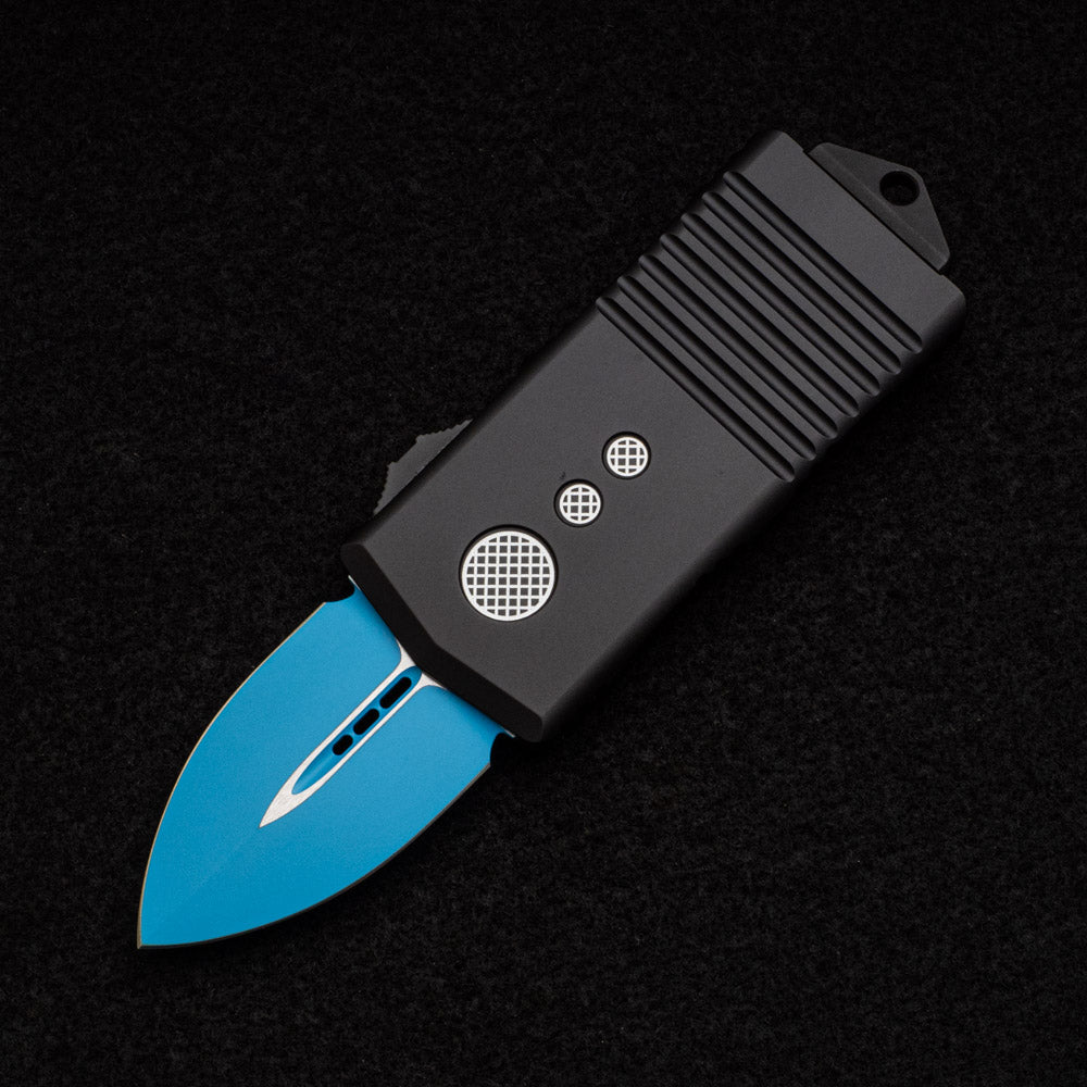 MICROTECH EXOCET 157-1 JK D-E - CA-LEGAL OTF KNIFE - MONEYCLIP BLUE STANDARD