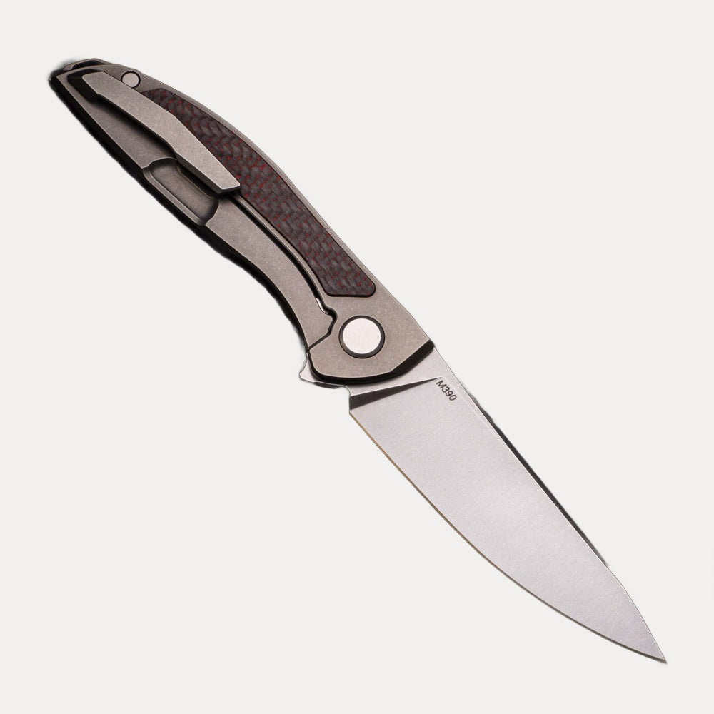 SHIROGOROV HATION ZERO – M390 BLADE – RED CARBON FIBER & TITANIUM HANDLE – MRBS